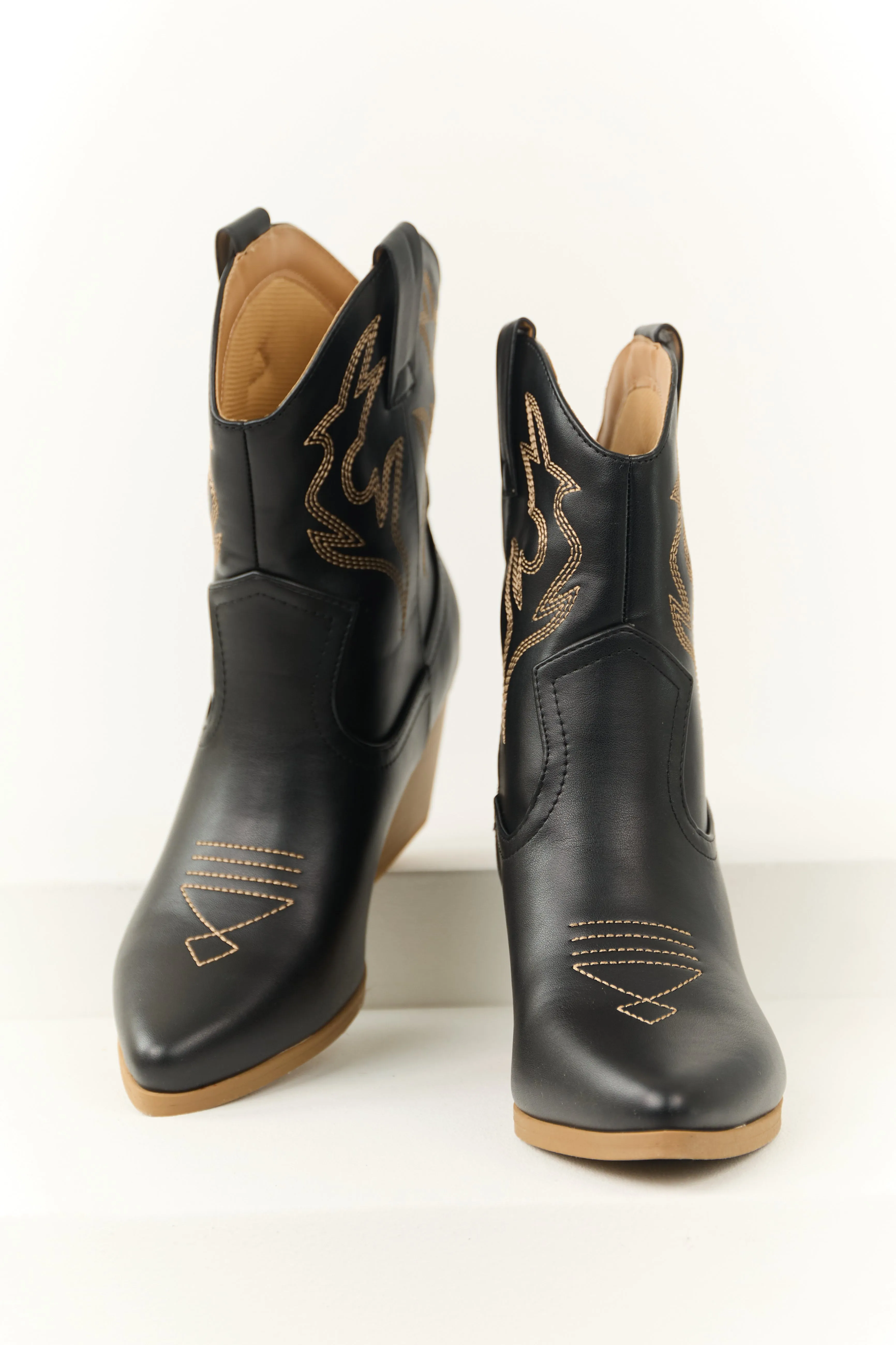 Black Western Stitching Detail Ankle Booties sold by Lime Lush product image thumbnail 2