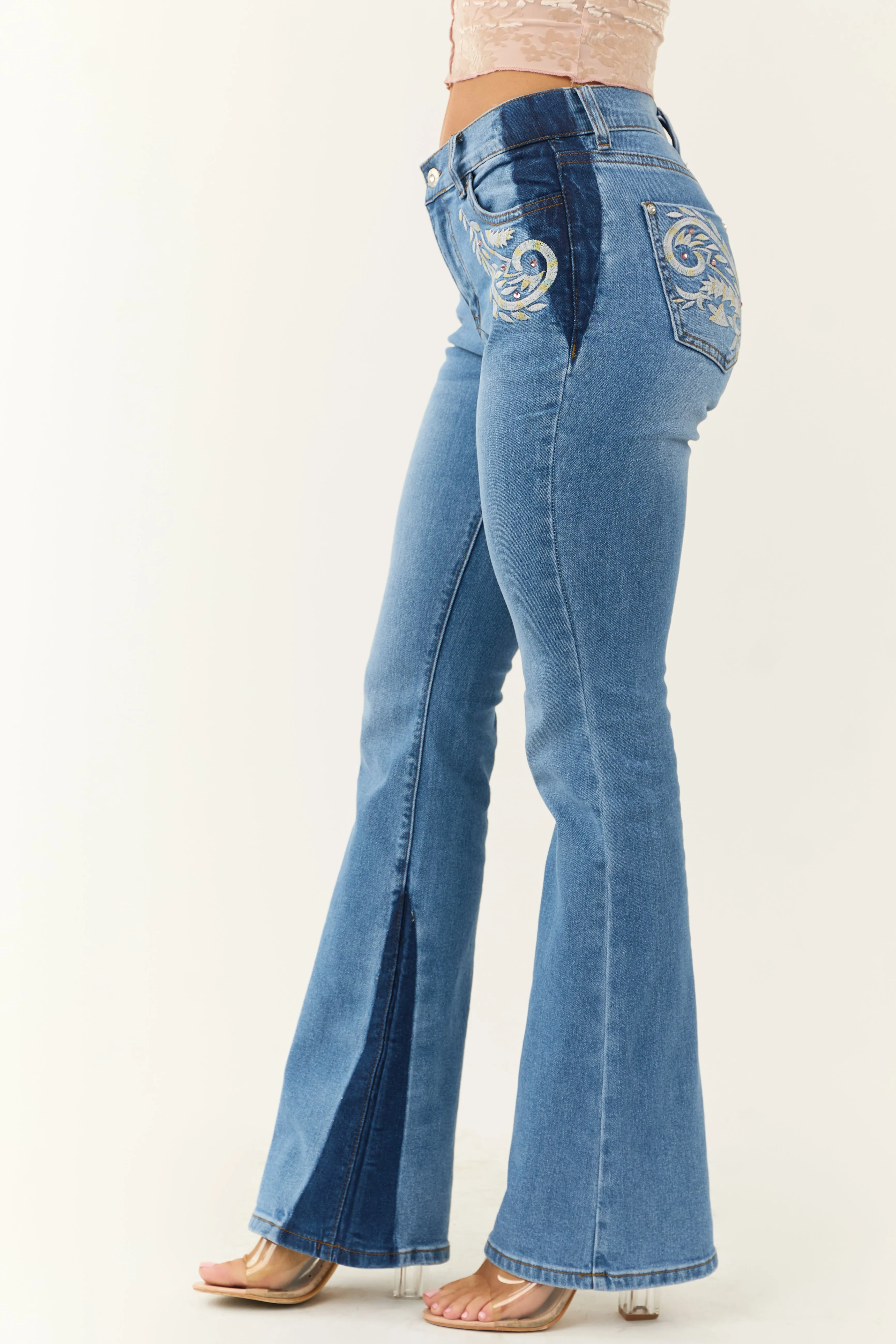 Medium Wash Embroidered Western Bootcut Jeans sold by Lime Lush product image thumbnail 3