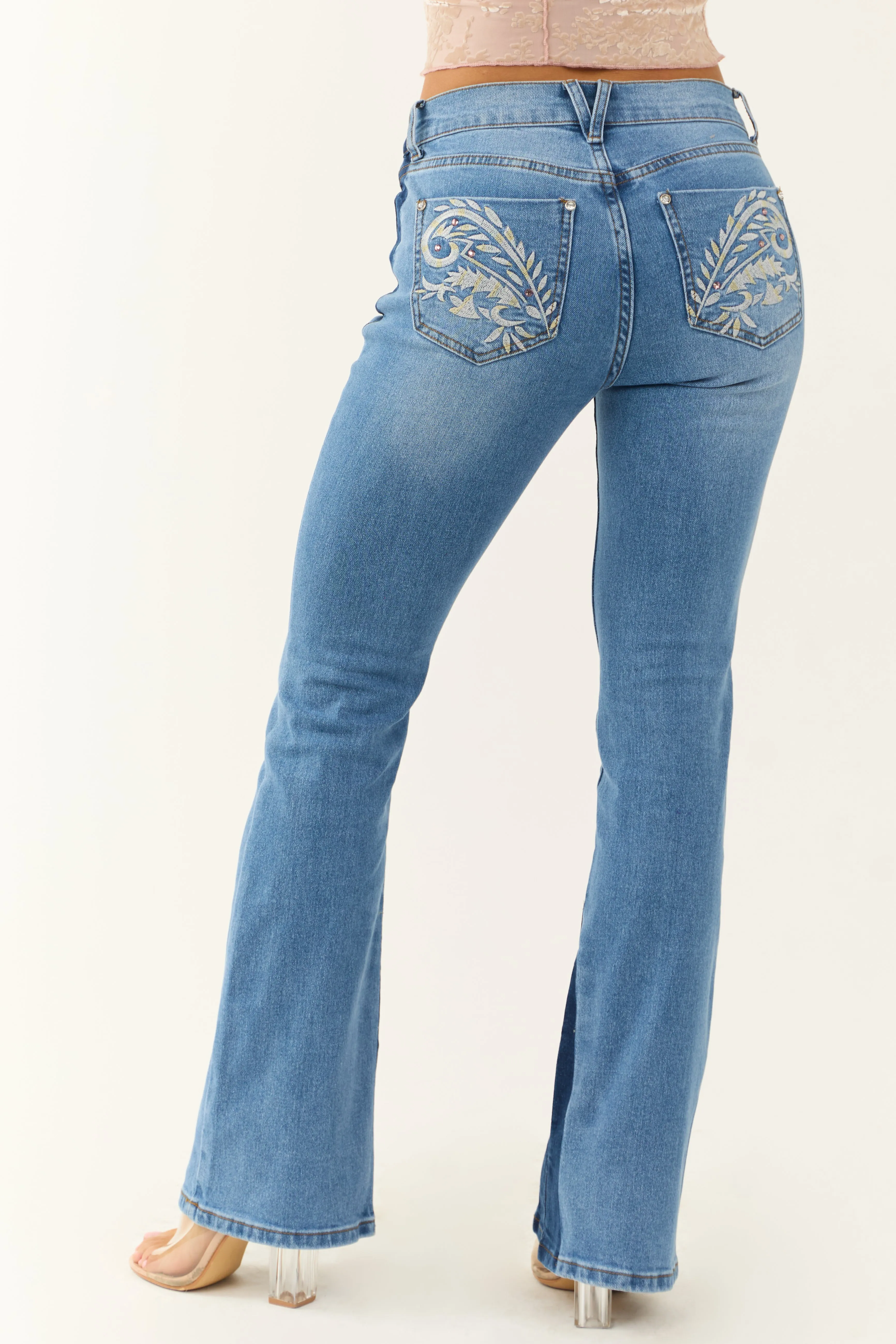 Medium Wash Embroidered Western Bootcut Jeans sold by Lime Lush product image thumbnail 5