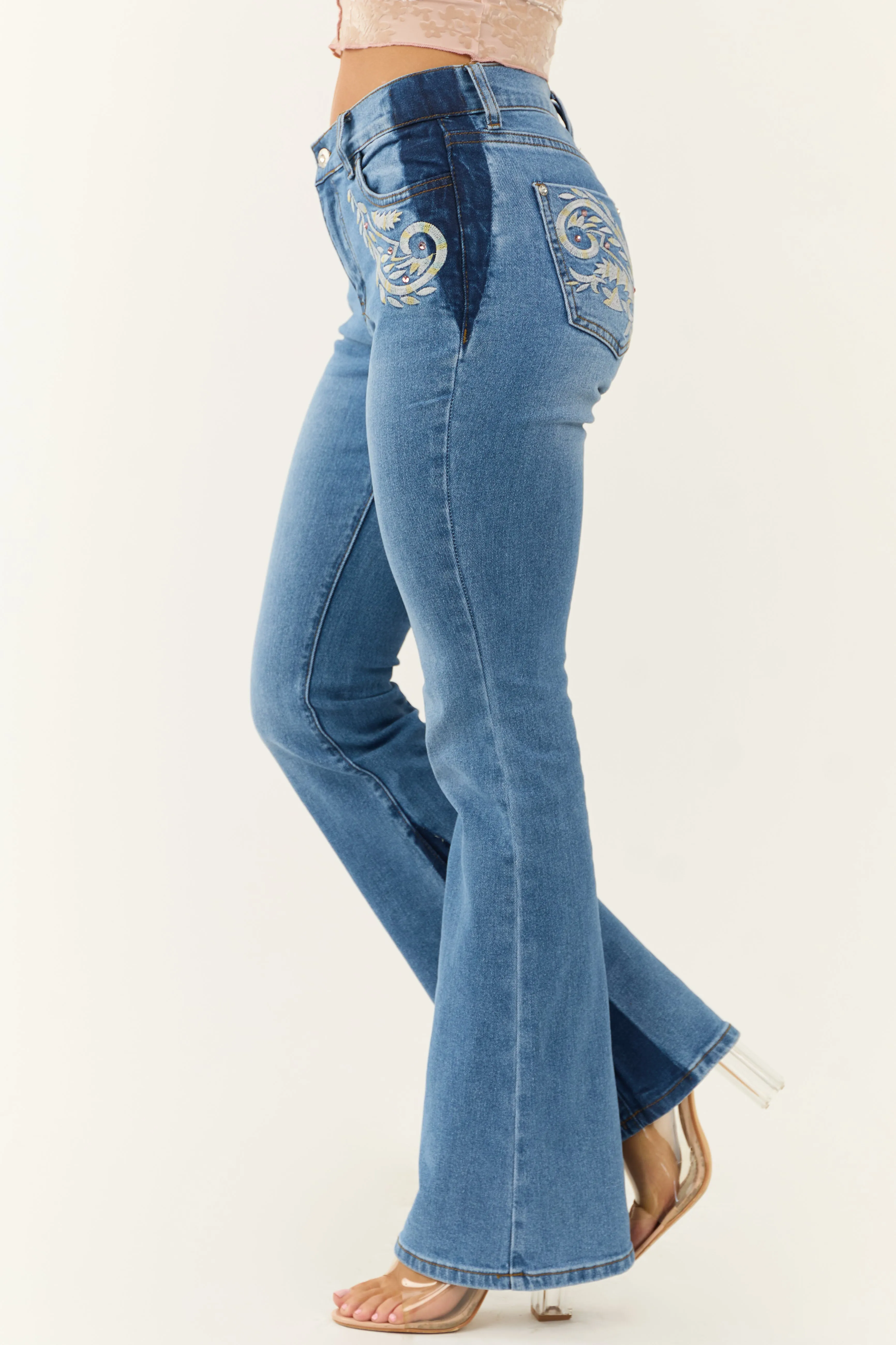 Medium Wash Embroidered Western Bootcut Jeans sold by Lime Lush product image thumbnail 4