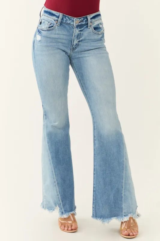 KanCan Medium Light Wash Sharkbite Hem Flare Jeans sold by Lime Lush