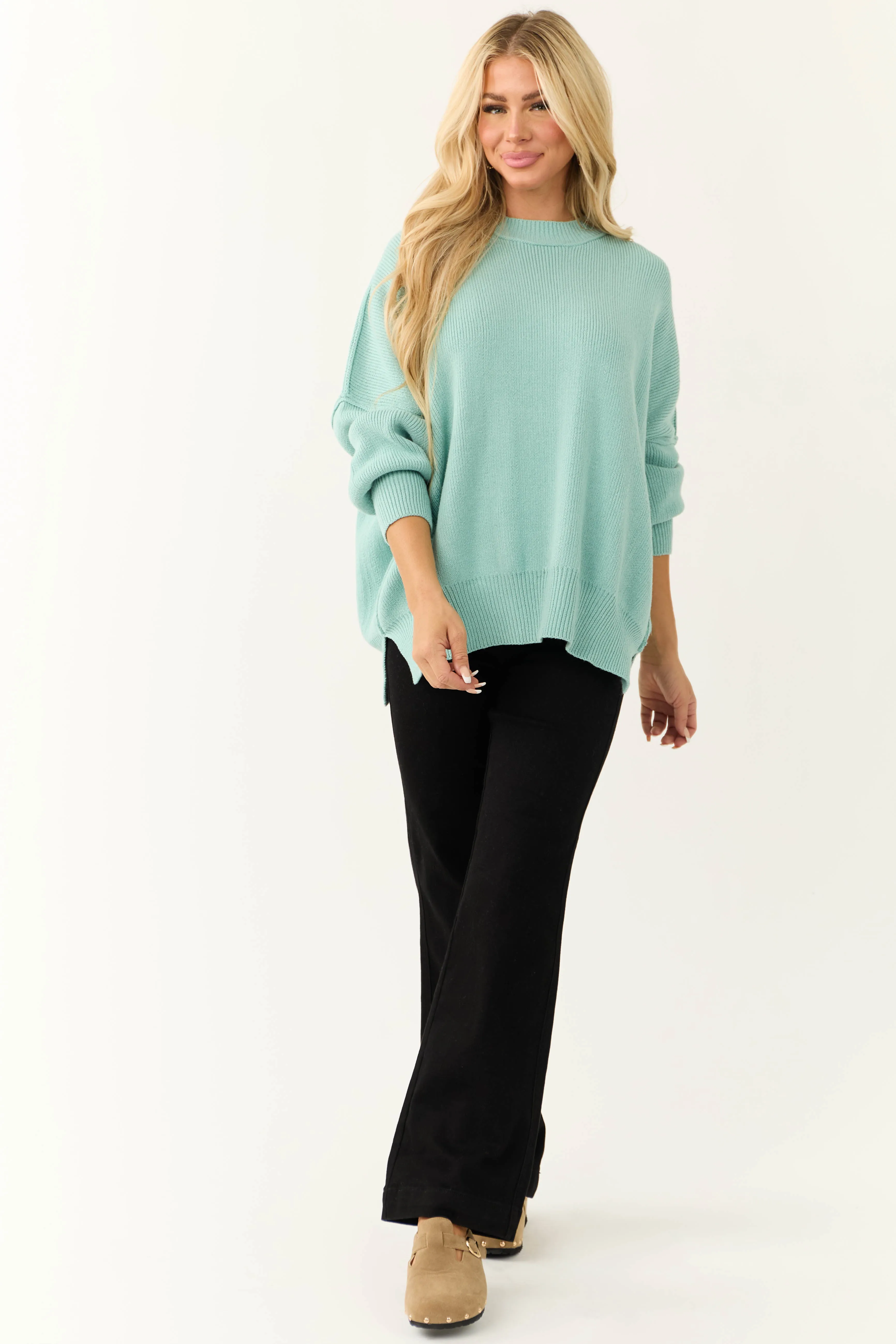 Seafoam Oversized Drop Shoulder Cozy Sweater sold by Lime Lush product image thumbnail 2
