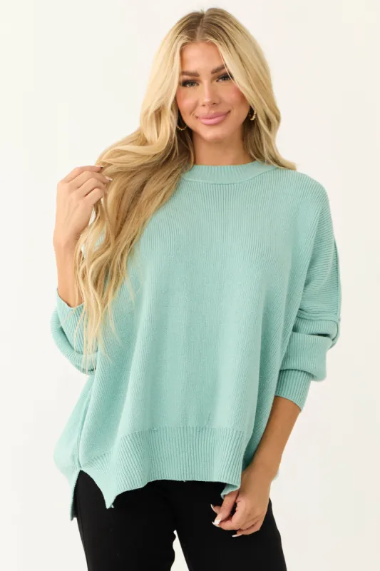 Seafoam Oversized Drop Shoulder Cozy Sweater sold by Lime Lush