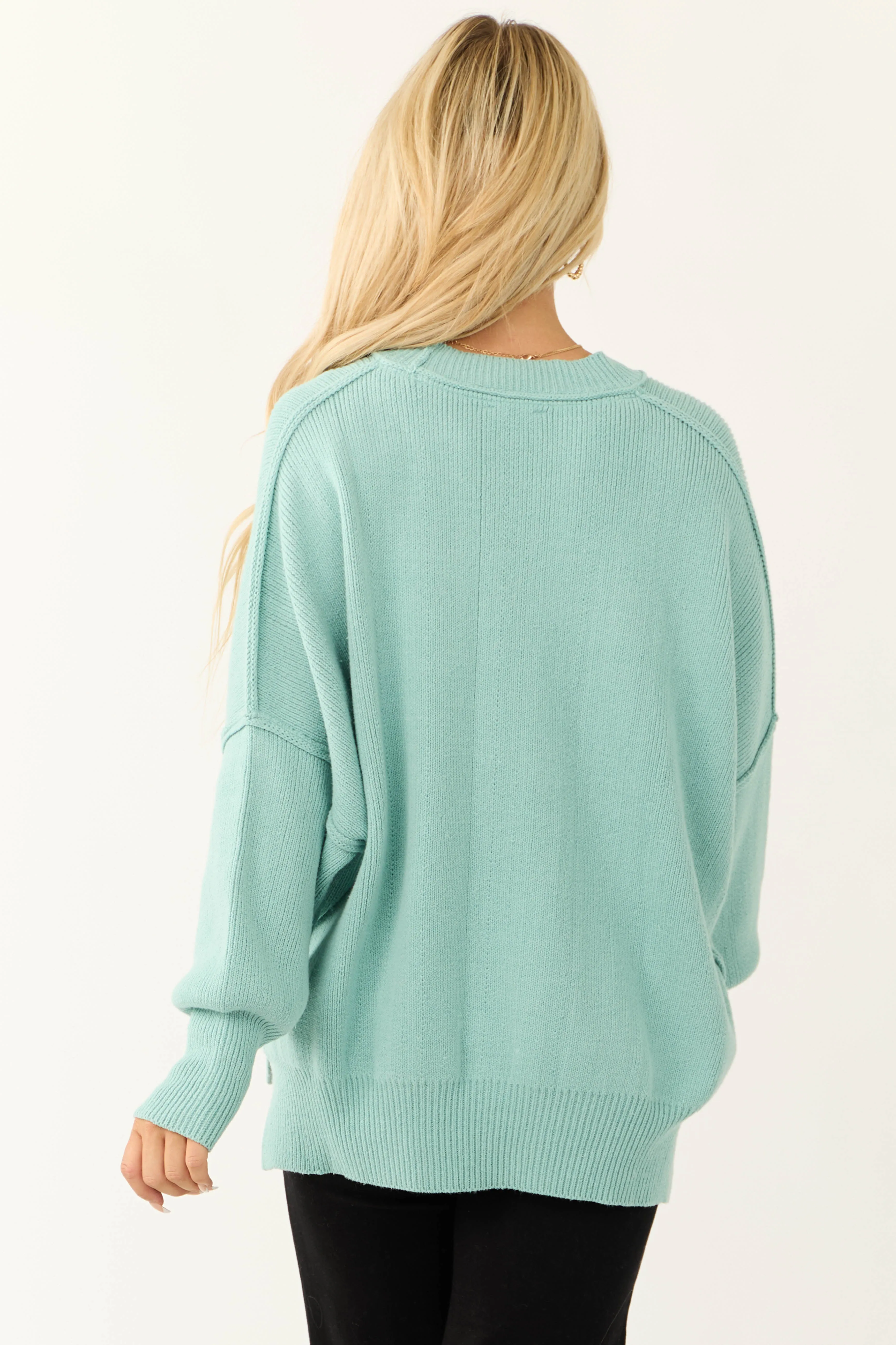 Seafoam Oversized Drop Shoulder Cozy Sweater sold by Lime Lush product image thumbnail 5