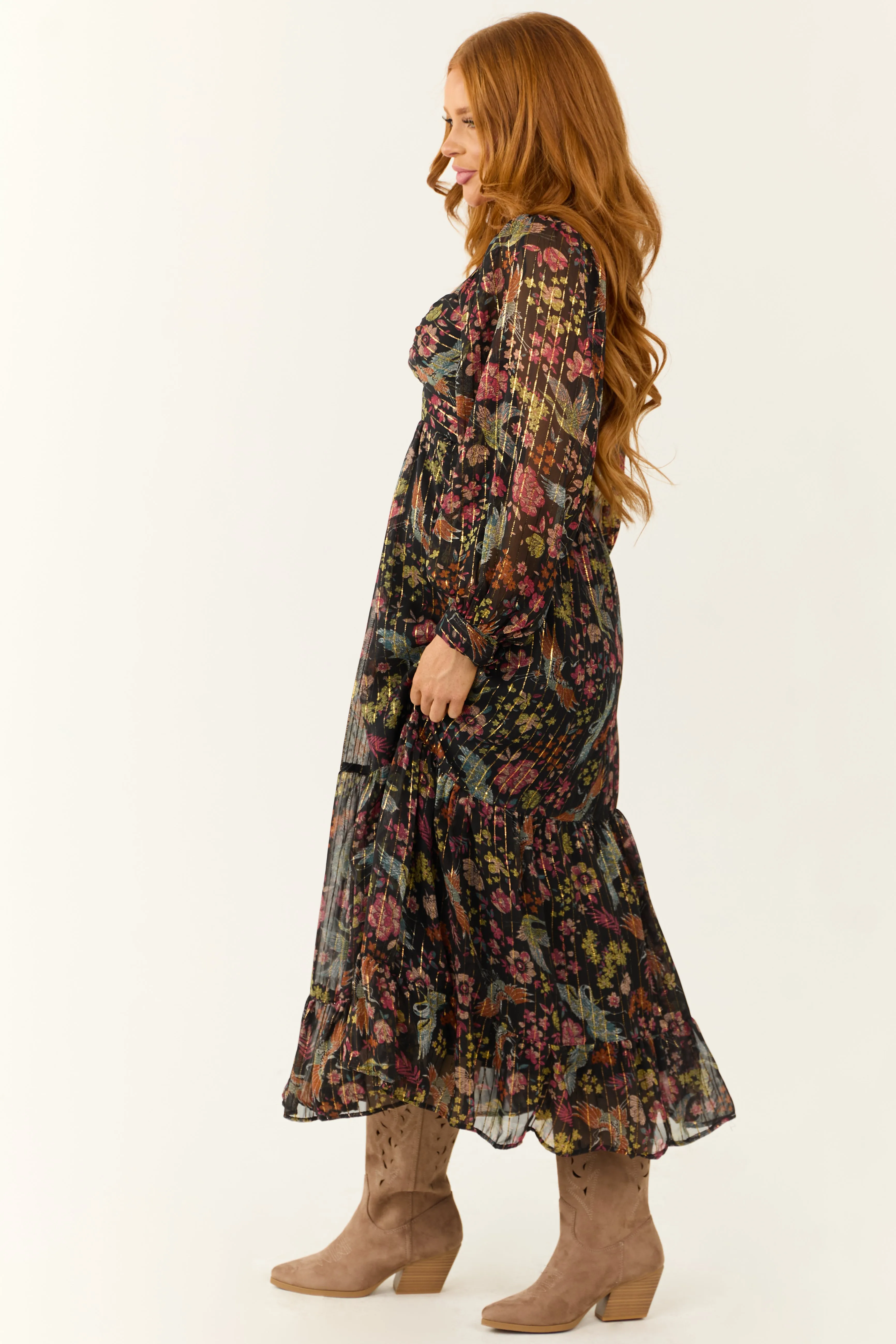 Black Floral Print Front Twist Maxi Dress sold by Lime Lush product image thumbnail 4