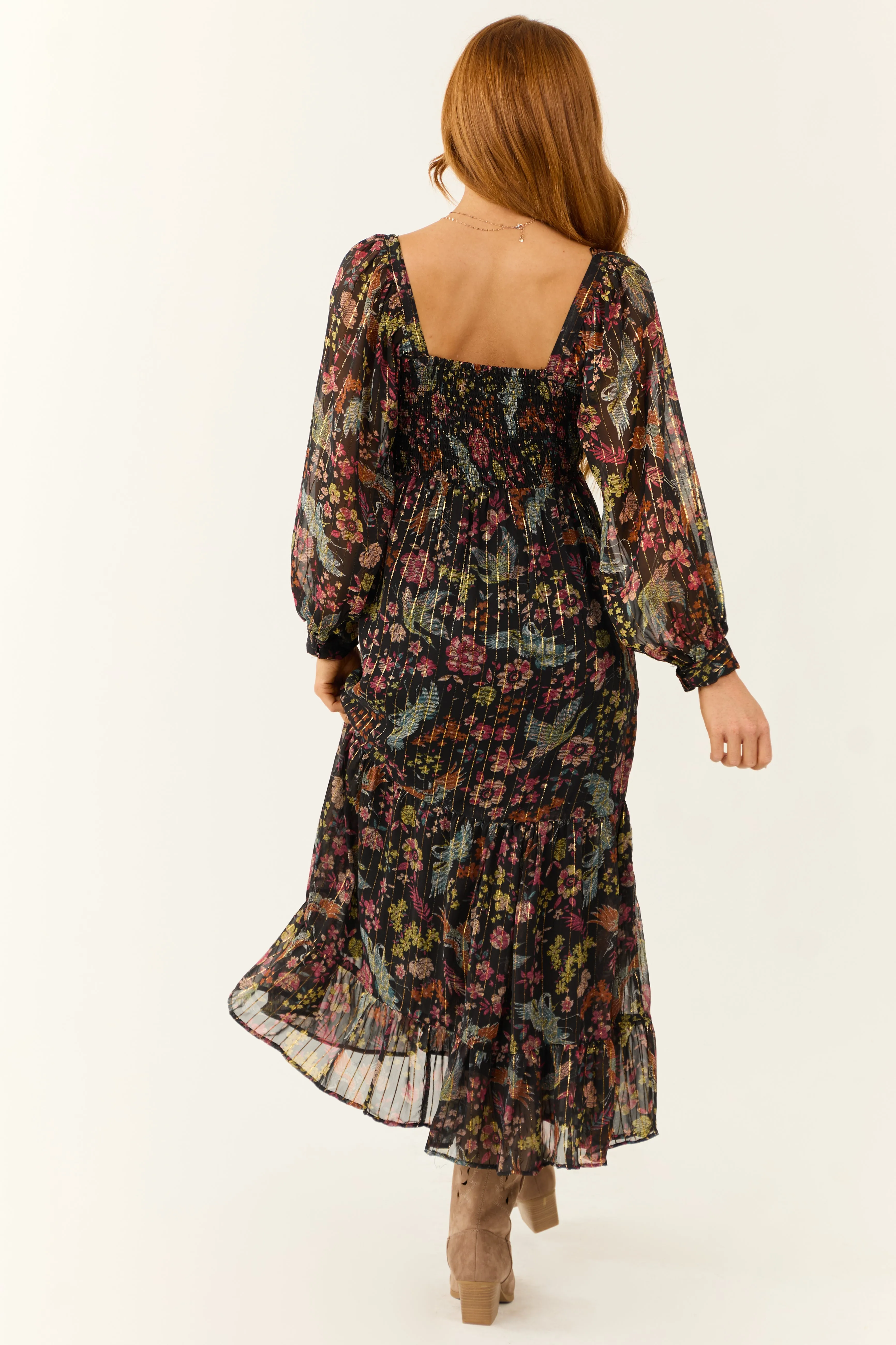 Black Floral Print Front Twist Maxi Dress sold by Lime Lush product image thumbnail 5