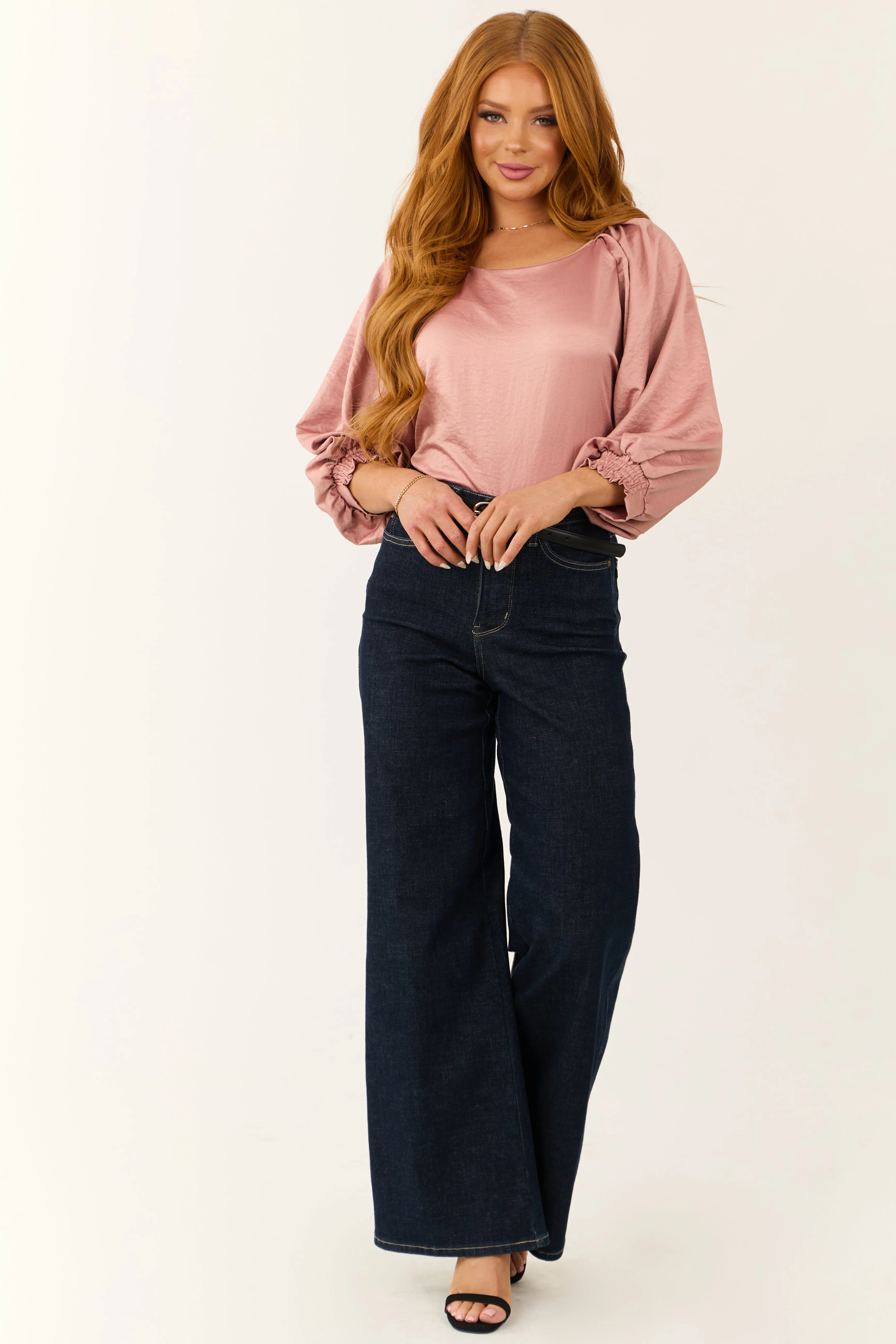 Dusty Blush Ruched Shoulder Long Sleeve Top sold by Lime Lush product image thumbnail 3