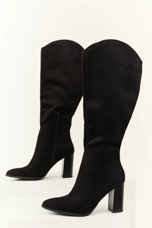 Black Faux Suede Block Heel Tall Boots sold by Lime Lush