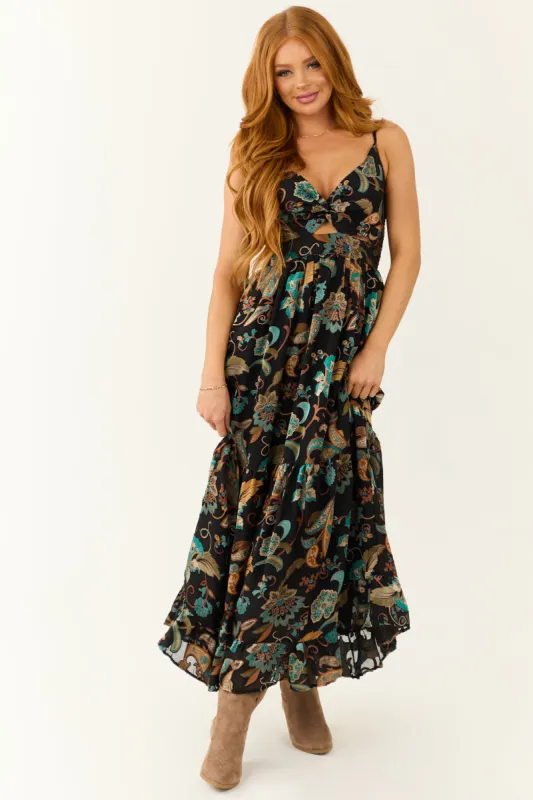 Black Paisley Pattern Cut Out Maxi Dress sold by Lime Lush
