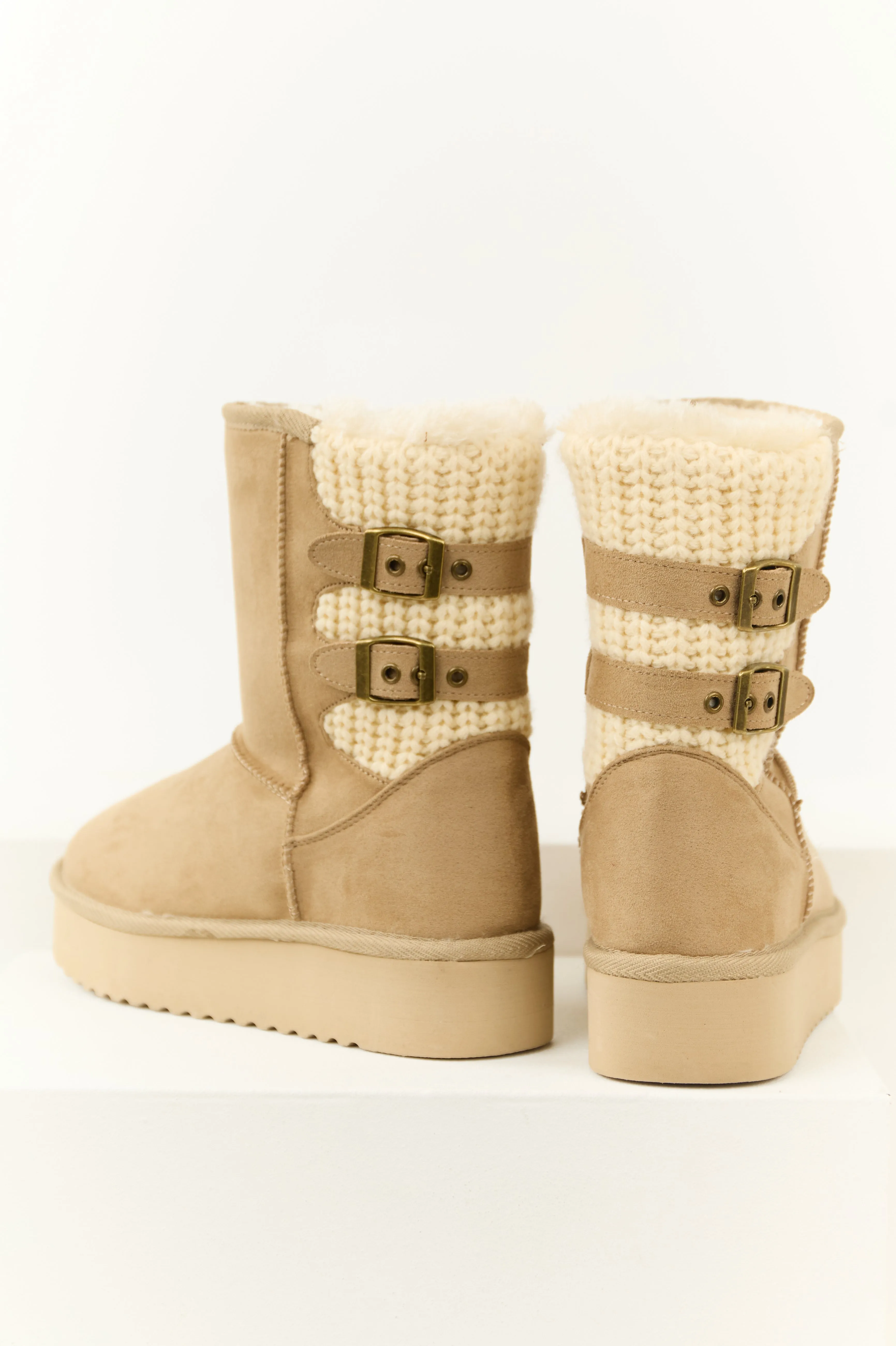 Khaki Faux Fur Lined Boot with Double Buckle sold by Lime Lush product image thumbnail 3