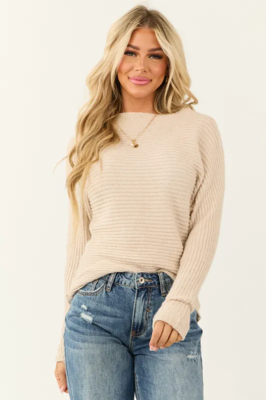 Desert Sand Ribbed Long Sleeve Sweater sold by Lime Lush
