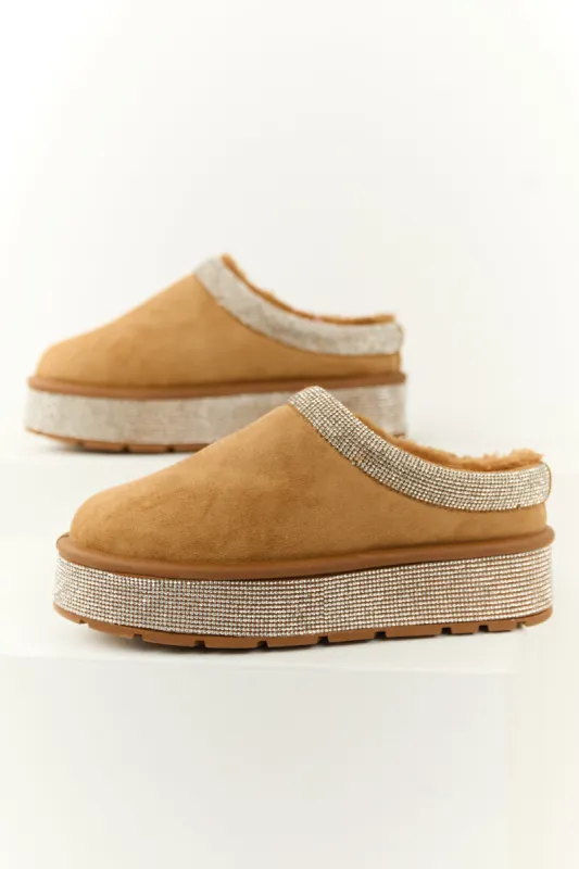 Brown Sugar Rhinestone Platform Slip On Booties sold by Lime Lush