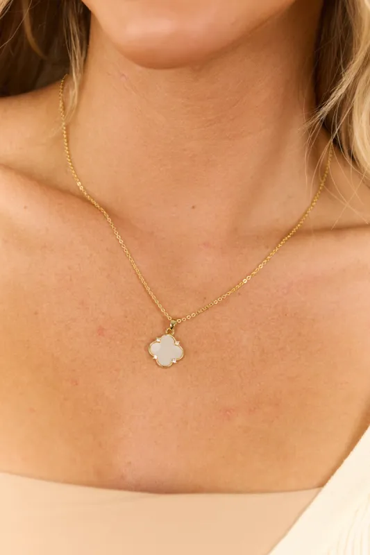 Gold Dipped Rhinestone Pendant Clover Necklace sold by Lime Lush
