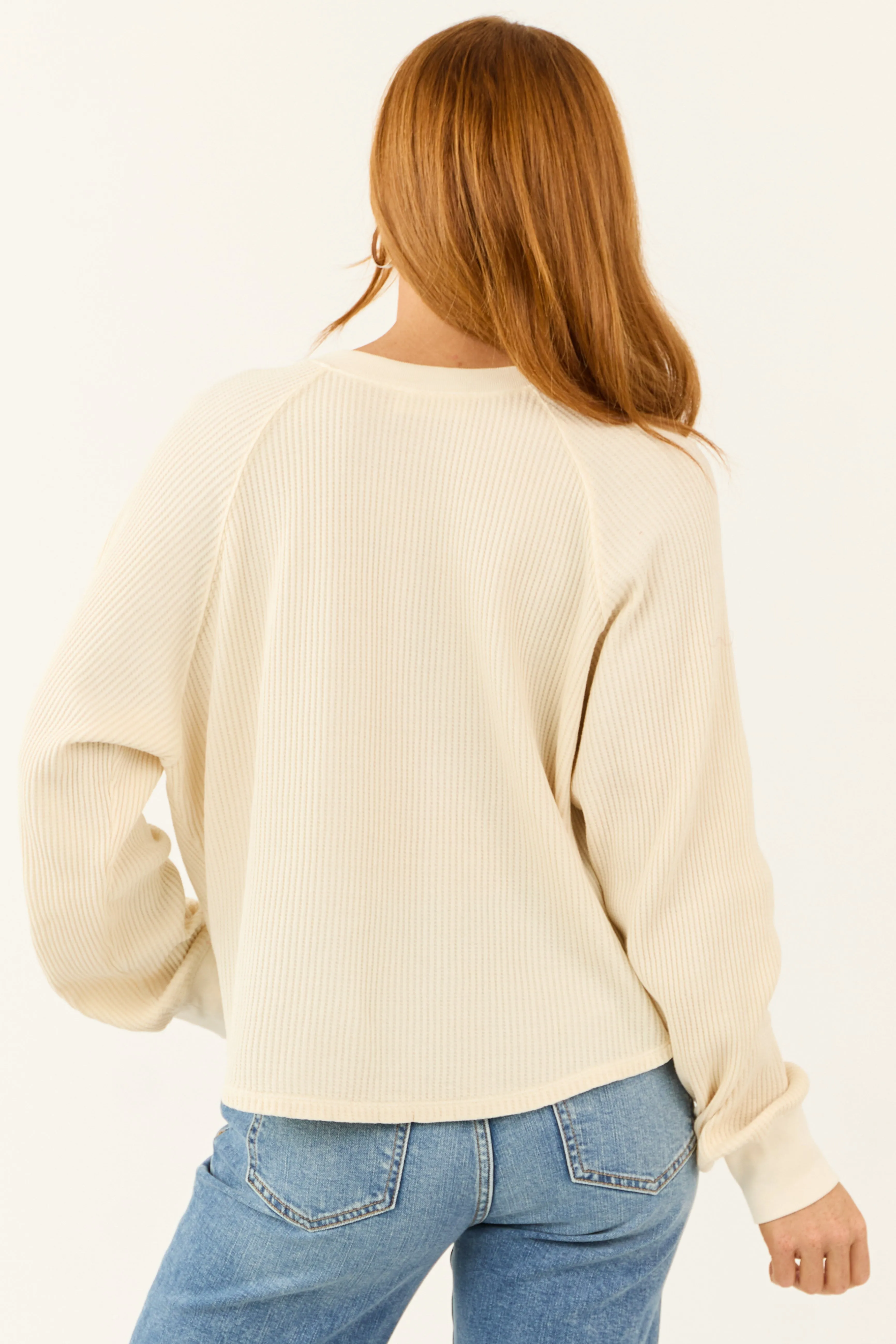 Cream Waffle Knit Half Button Long Sleeve Top sold by Lime Lush product image thumbnail 5