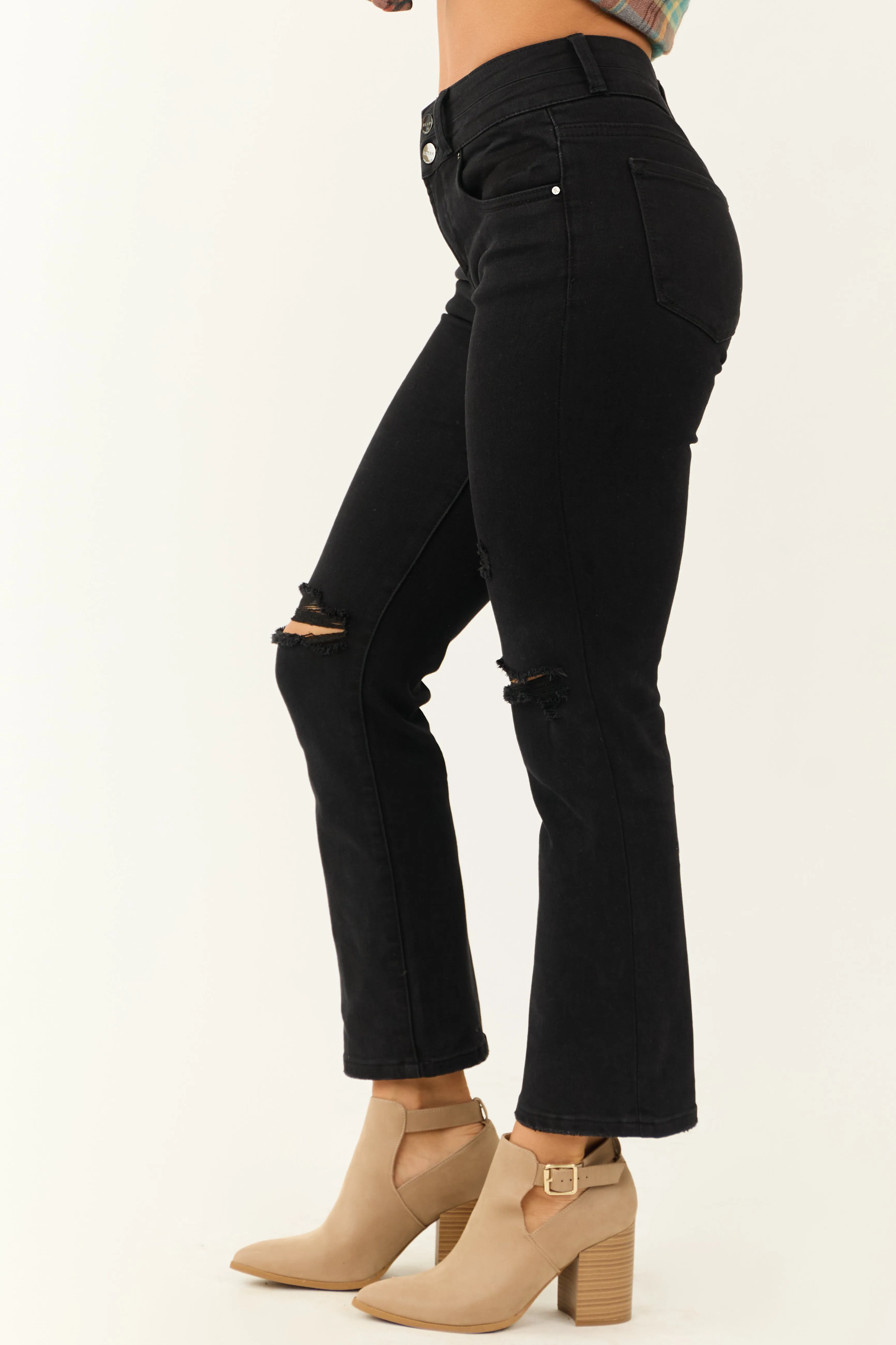 Risen Black High Rise Distressed Ankle Jeans sold by Lime Lush product image thumbnail 3