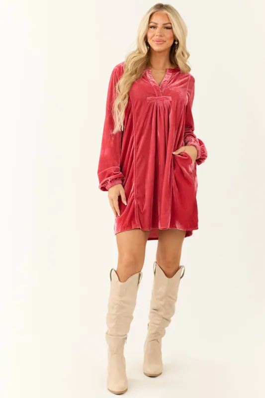 Watermelon Notch Neck Shift Fit Velvet Dress sold by Lime Lush