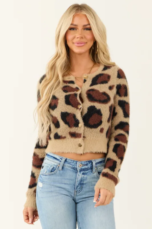 Oatmeal Faux Fur Leopard Print Cardigan sold by Lime Lush