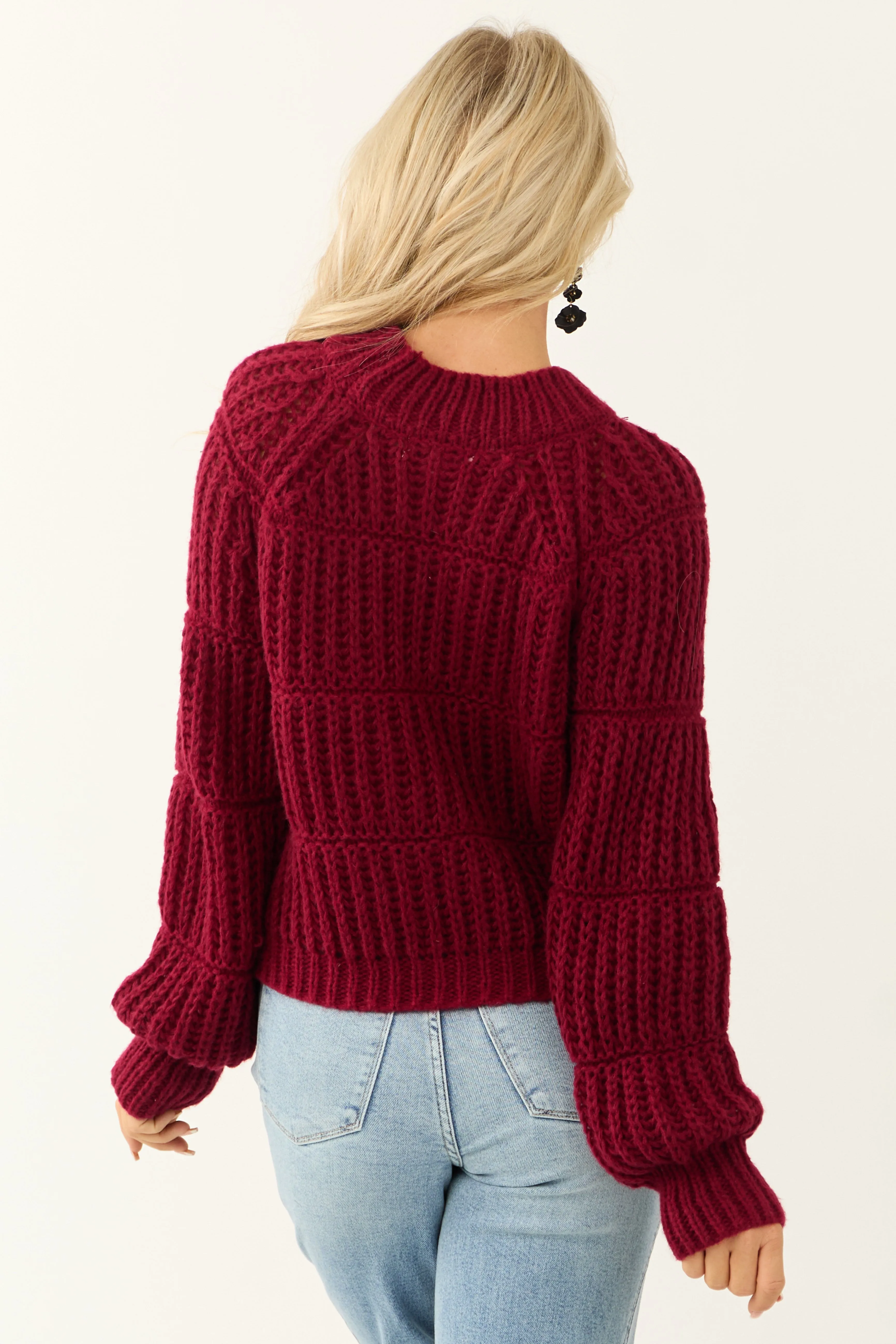 Wine Chunky Knit Mixed Weave Sweater sold by Lime Lush product image thumbnail 5