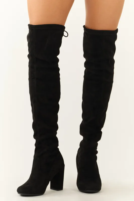 Black Over the Knee Microsuede Drawstring Boots sold by Lime Lush