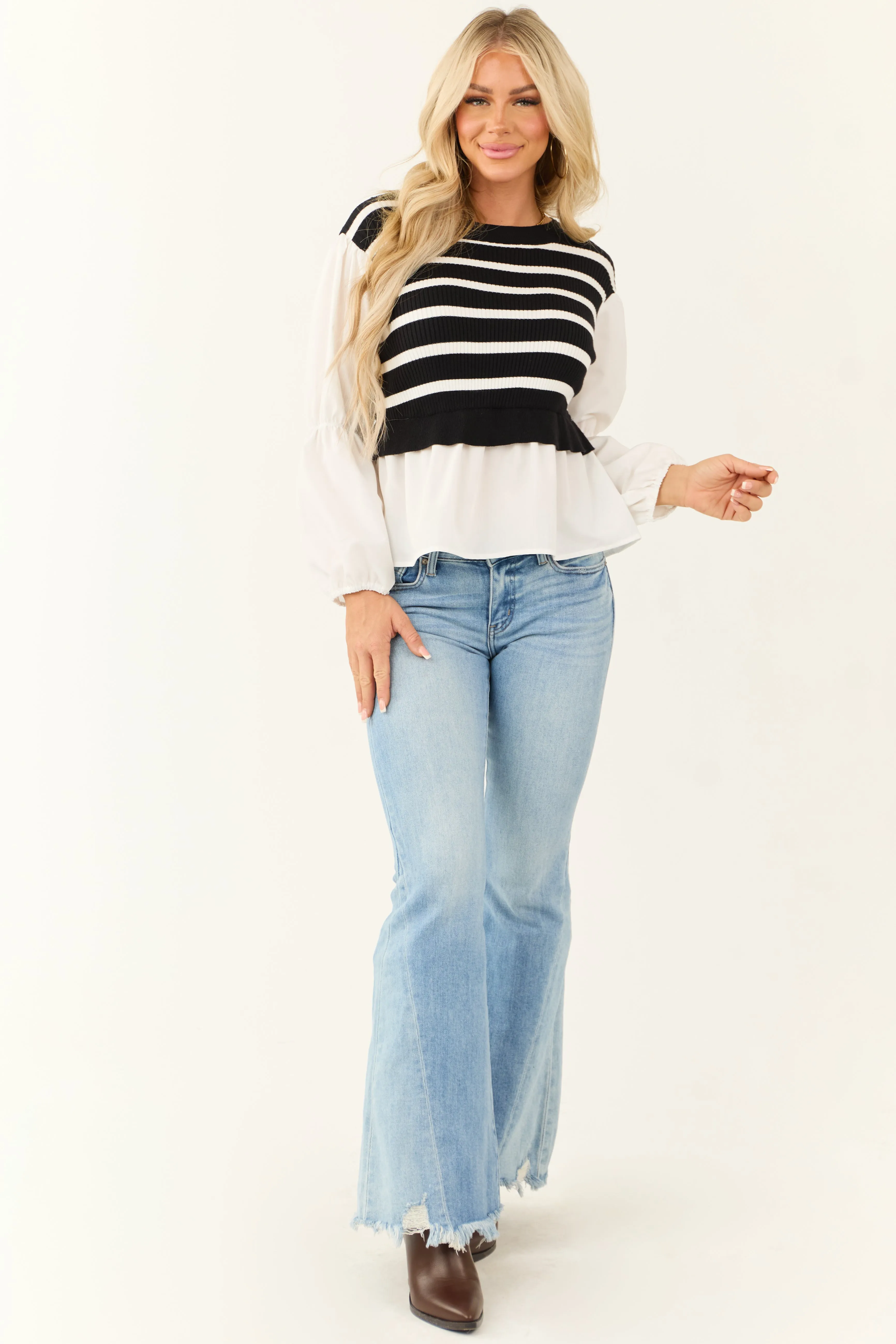 Black Striped Sweater Vest with Long Sleeve Top sold by Lime Lush product image thumbnail 2
