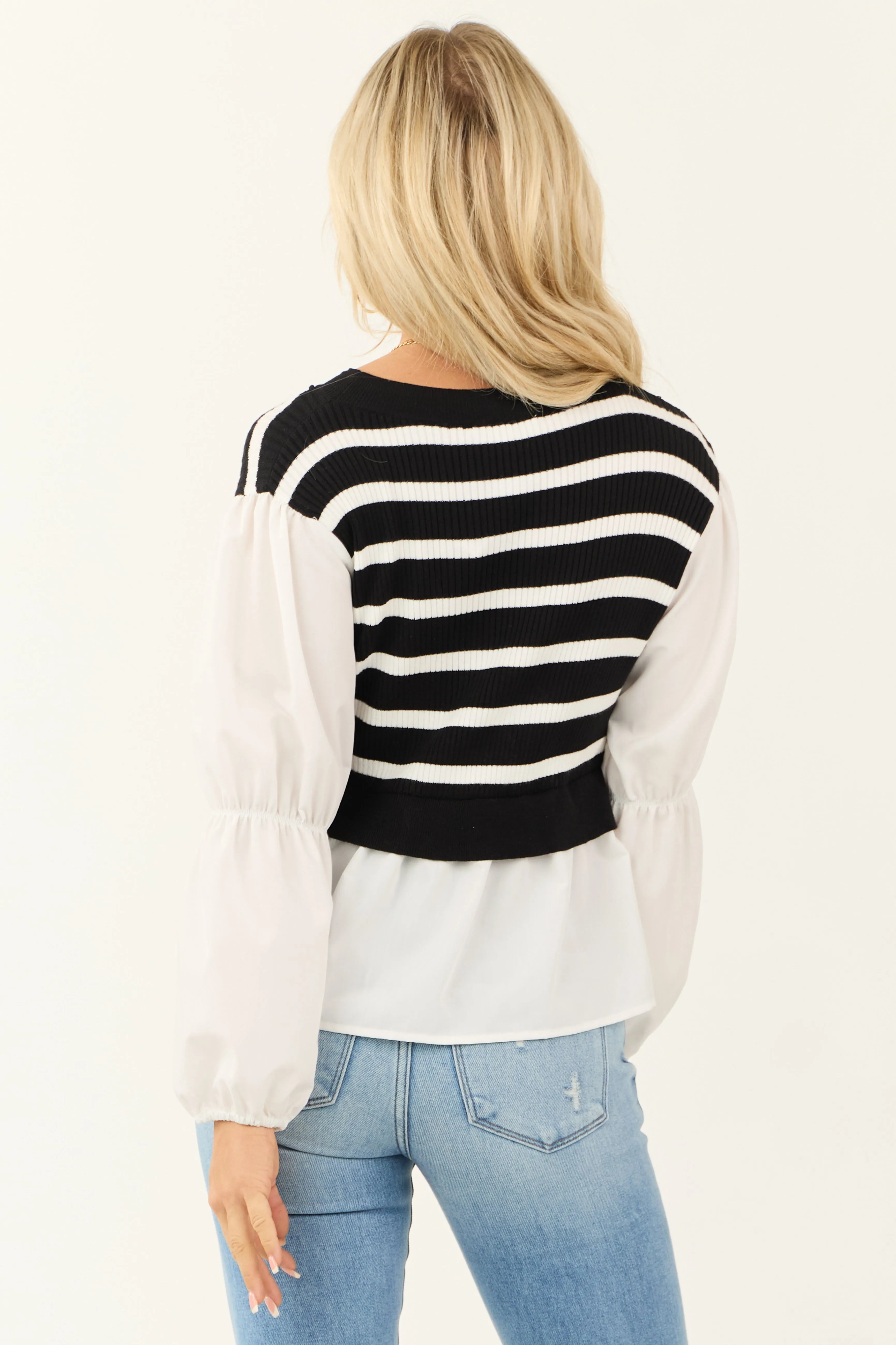 Black Striped Sweater Vest with Long Sleeve Top sold by Lime Lush product image thumbnail 5