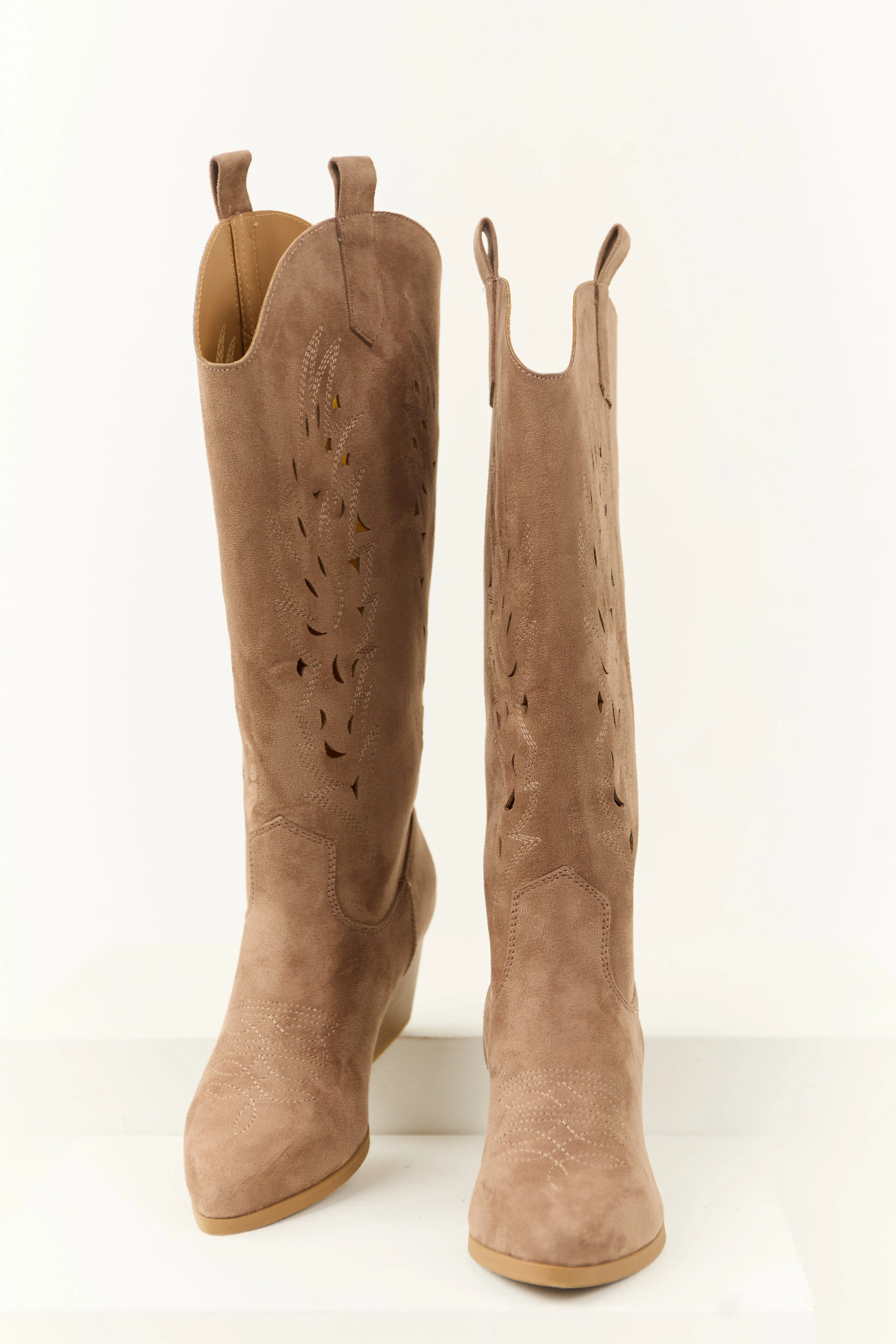 Dark Taupe Block Heel Western Cut Out Tall Boot sold by Lime Lush product image thumbnail 2