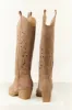 Dark Taupe Block Heel Western Cut Out Tall Boot sold by Lime Lush