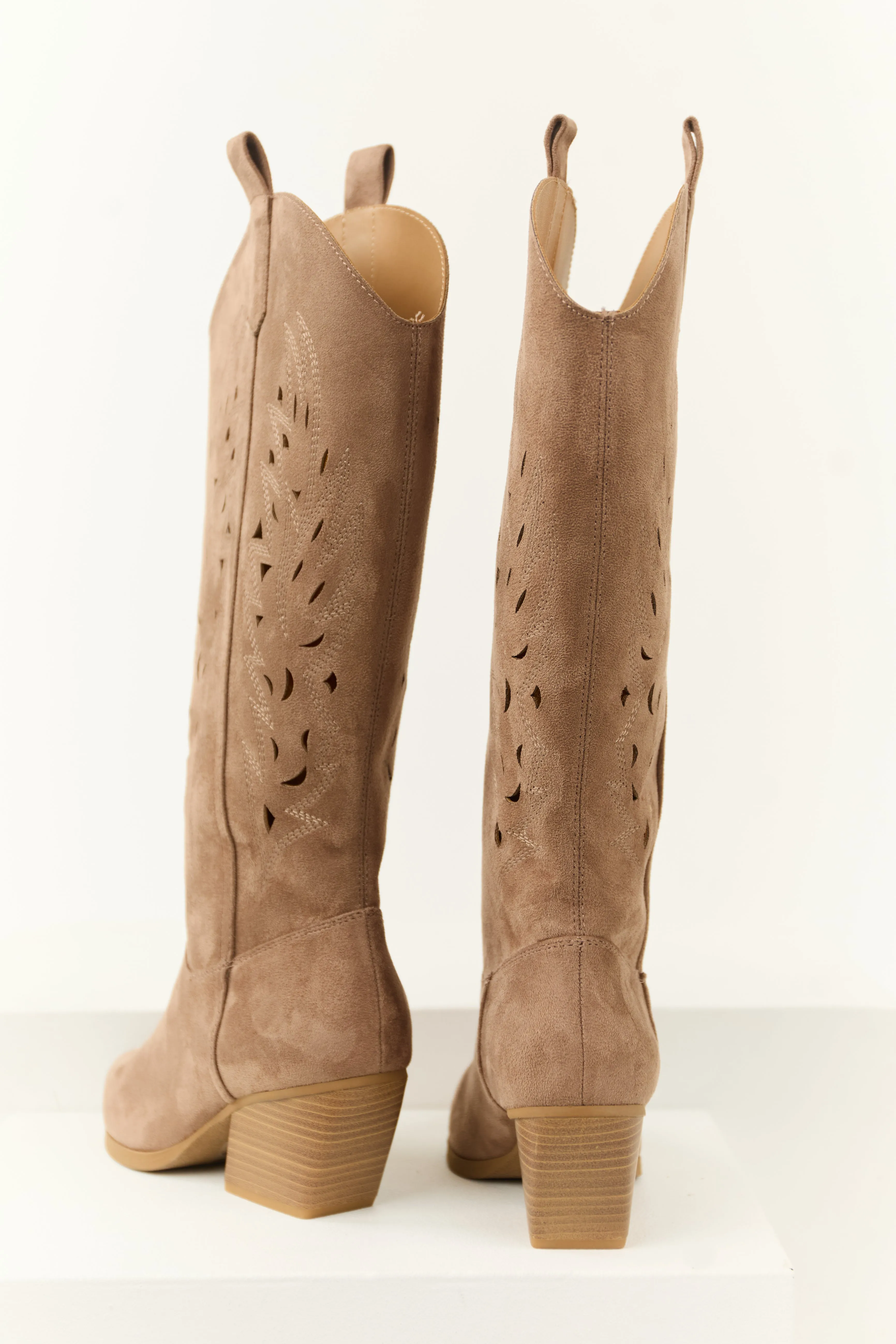 Dark Taupe Block Heel Western Cut Out Tall Boot sold by Lime Lush product image thumbnail 3