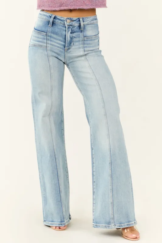 Risen High Rise Medium Wash Wide Leg Jeans sold by Lime Lush