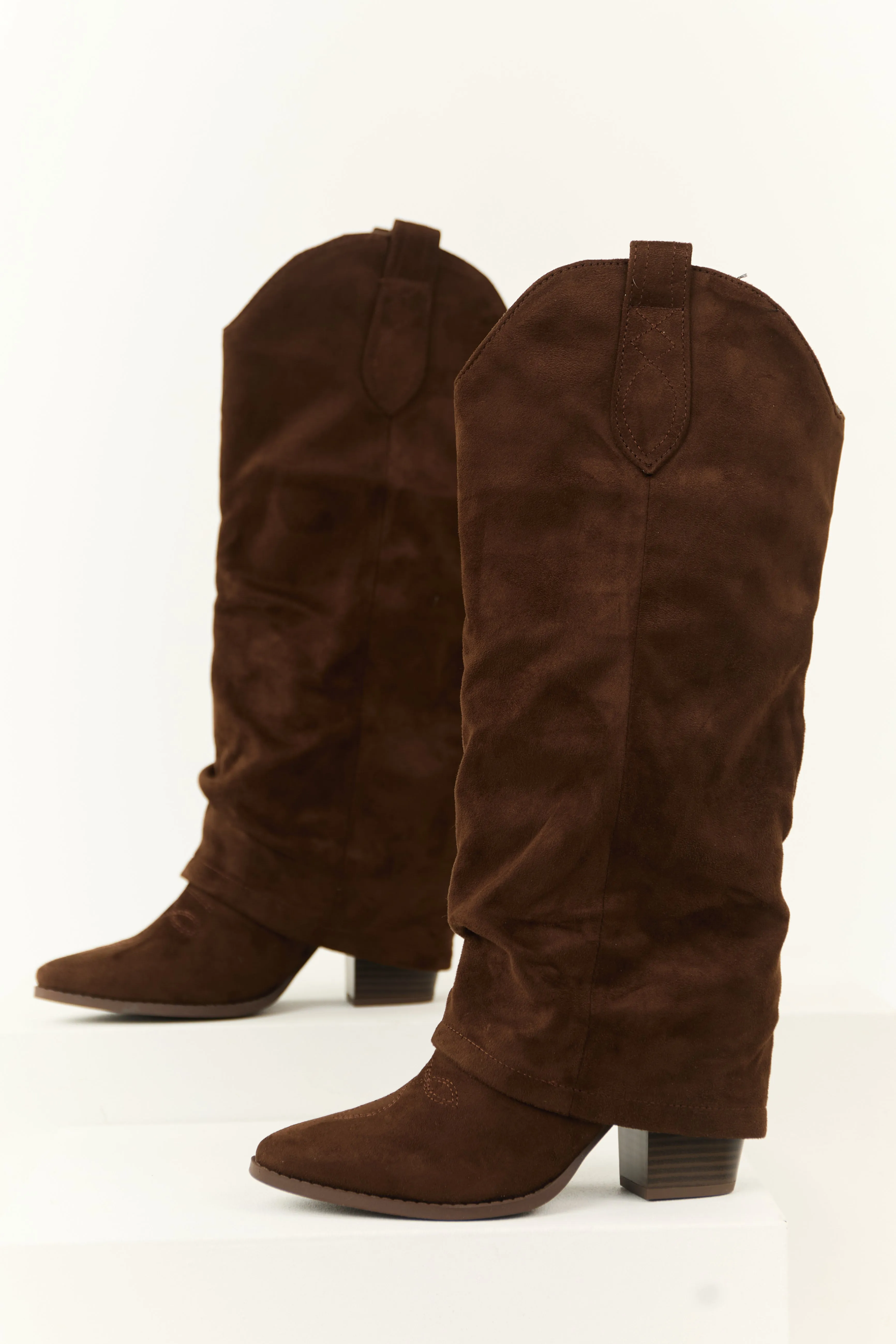 Cocoa Faux Suede Foldover Knee High Boots sold by Lime Lush