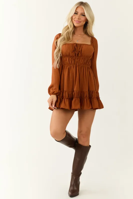 Caramel Puff Sleeve Square Neck Mini Dress sold by Lime Lush