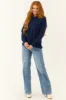 Navy Long Sleeve Knit Drawstring Hoodie sold by Lime Lush
