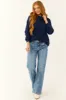 Navy Long Sleeve Knit Drawstring Hoodie sold by Lime Lush