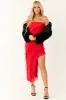 Lipstick Strapless Ruffle Asymmetrical Midi Dress sold by Lime Lush