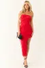 Lipstick Strapless Ruffle Asymmetrical Midi Dress sold by Lime Lush