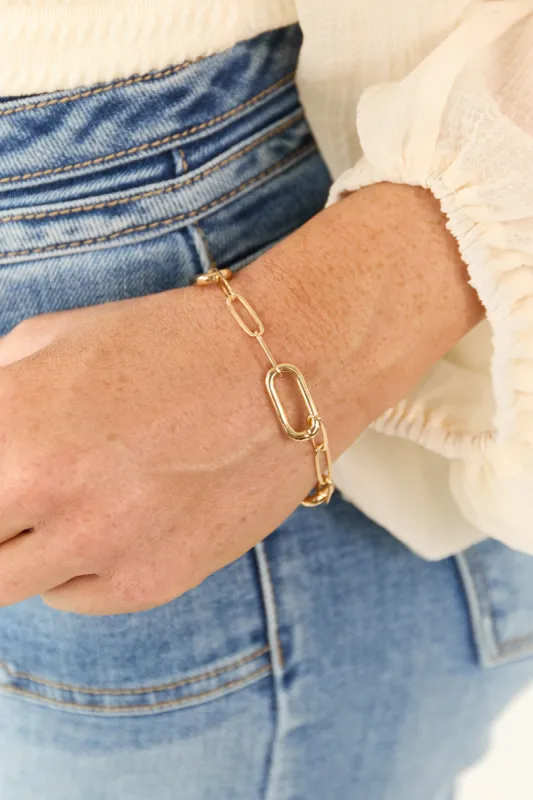 Gold Large and Small Oval Chain Link Bracelet sold by Lime Lush