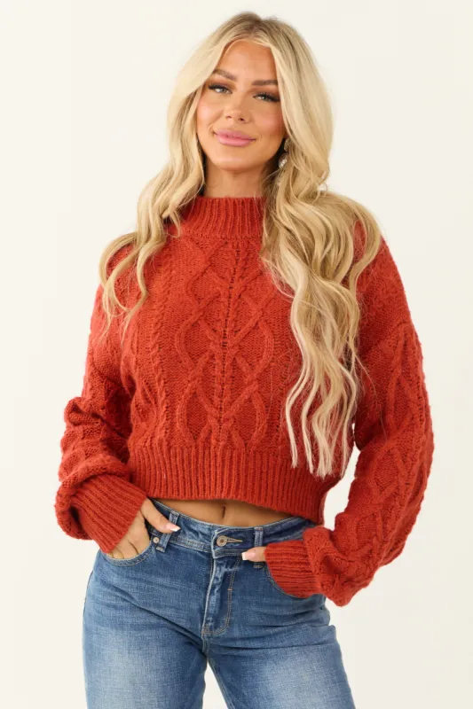 Brick Mock Neck Cable Knit Sweater sold by Lime Lush