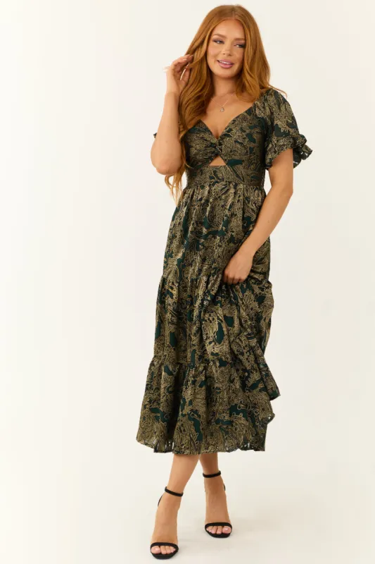 Pine Abstract Print Twist Front Midi Dress sold by Lime Lush