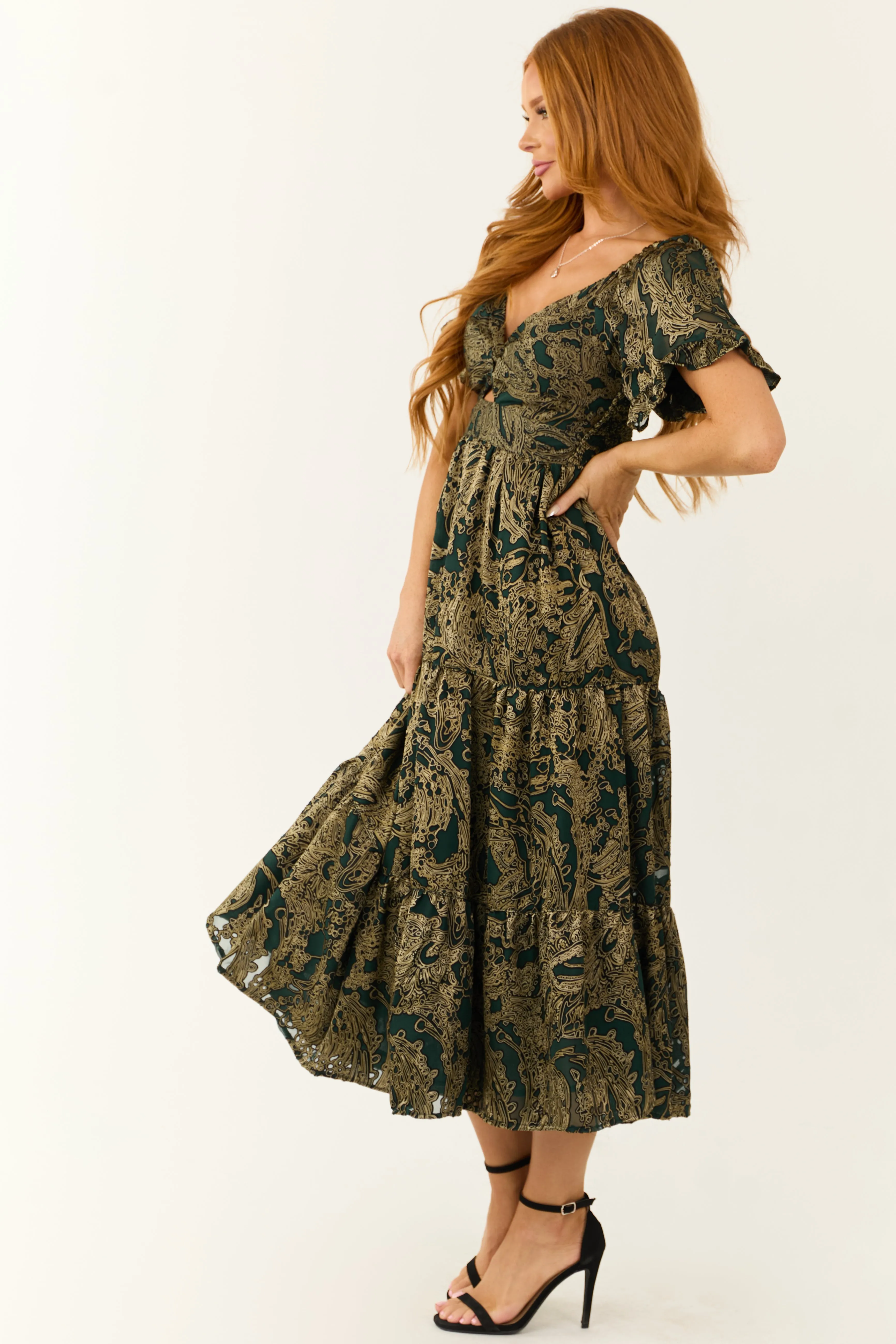 Pine Abstract Print Twist Front Midi Dress sold by Lime Lush product image thumbnail 4