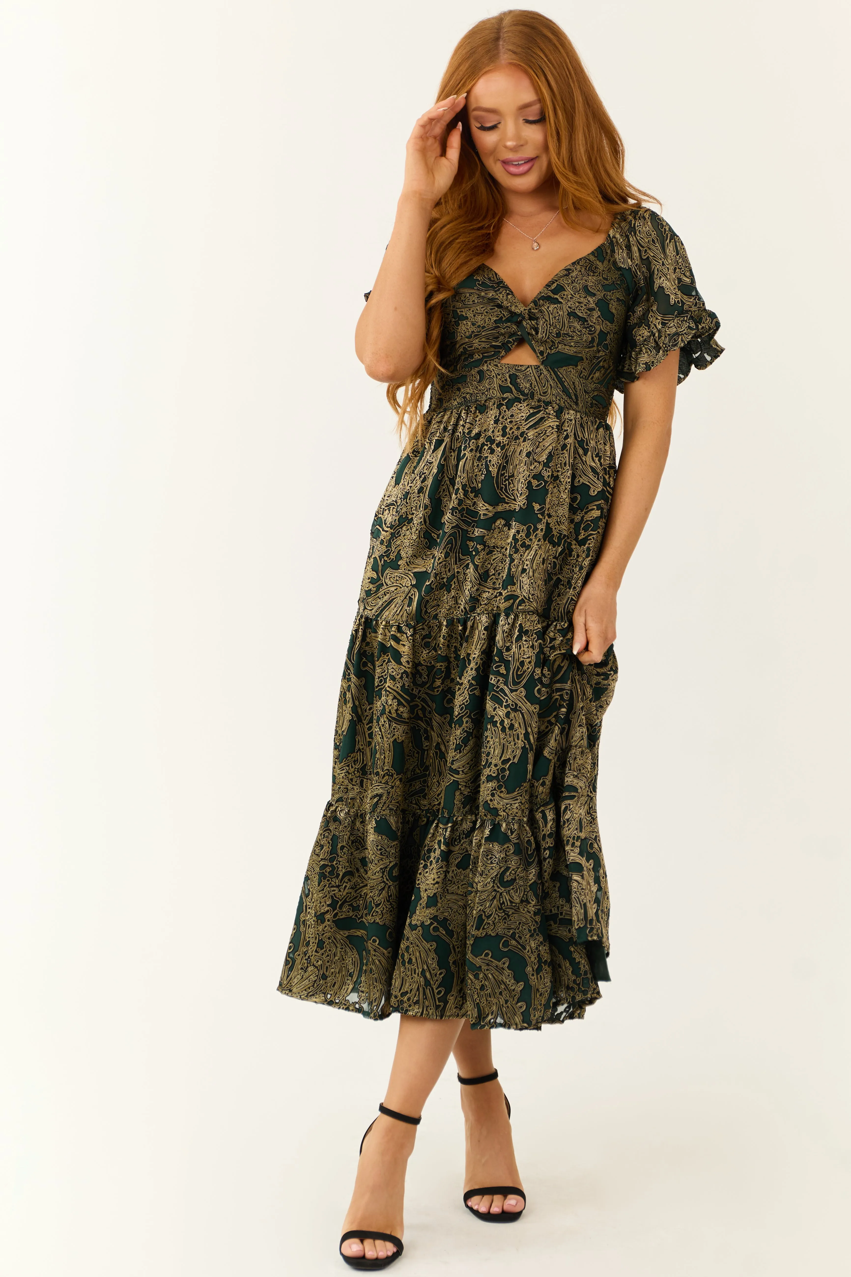 Pine Abstract Print Twist Front Midi Dress sold by Lime Lush product image thumbnail 2