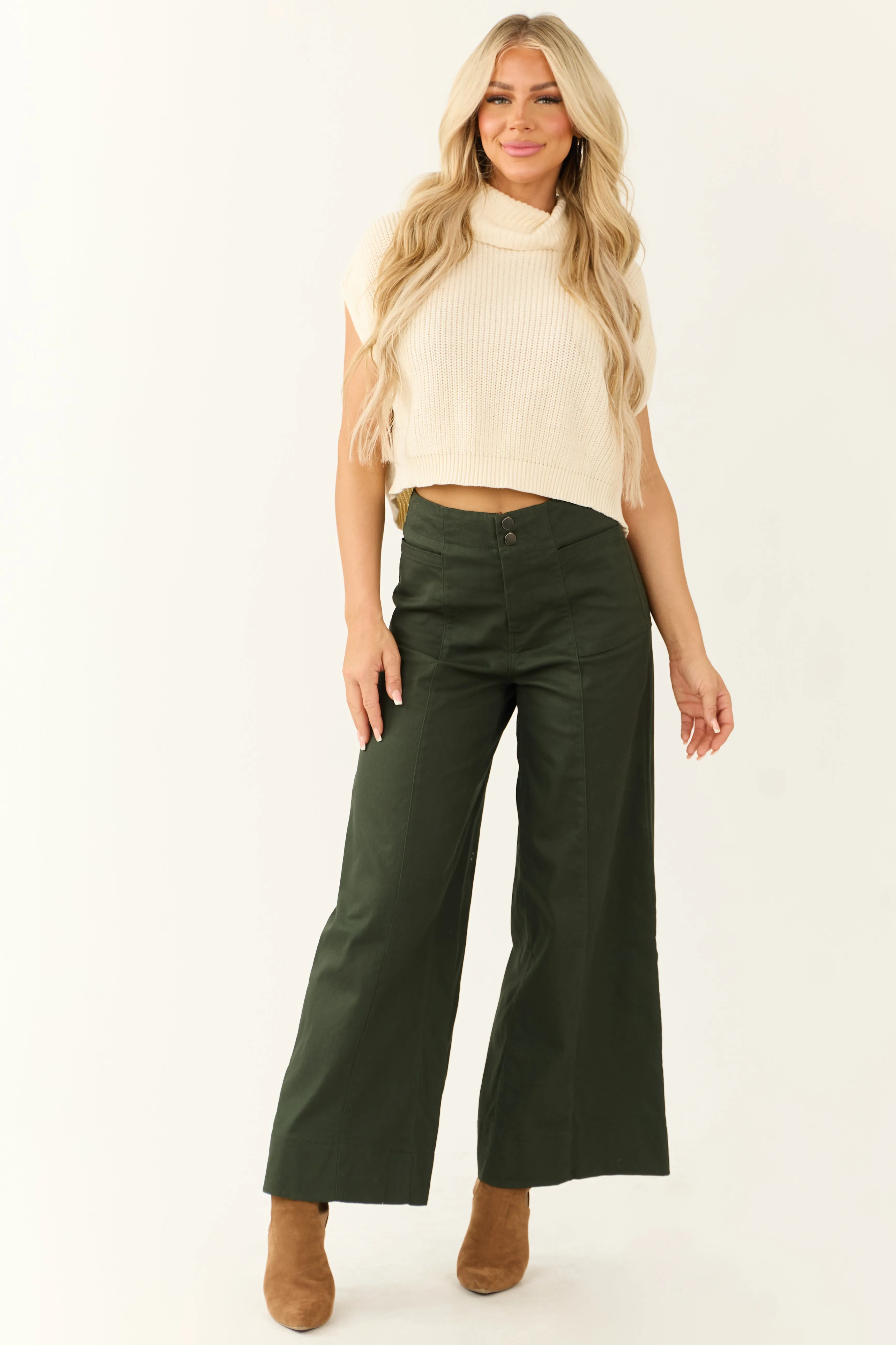Deep Pine High Rise Wide Leg Ankle Length Pants sold by Lime Lush