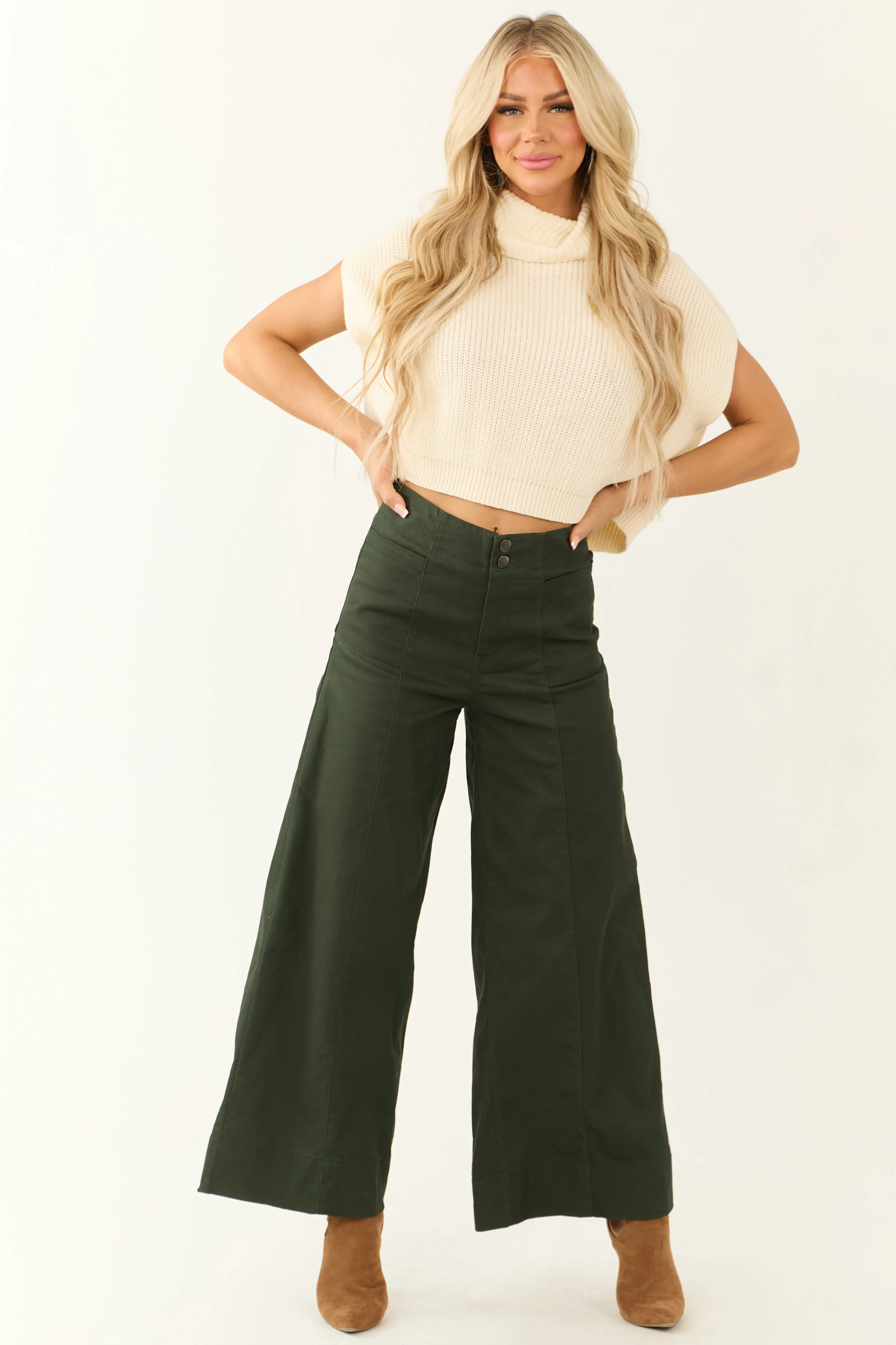 Deep Pine High Rise Wide Leg Ankle Length Pants sold by Lime Lush product image thumbnail 5