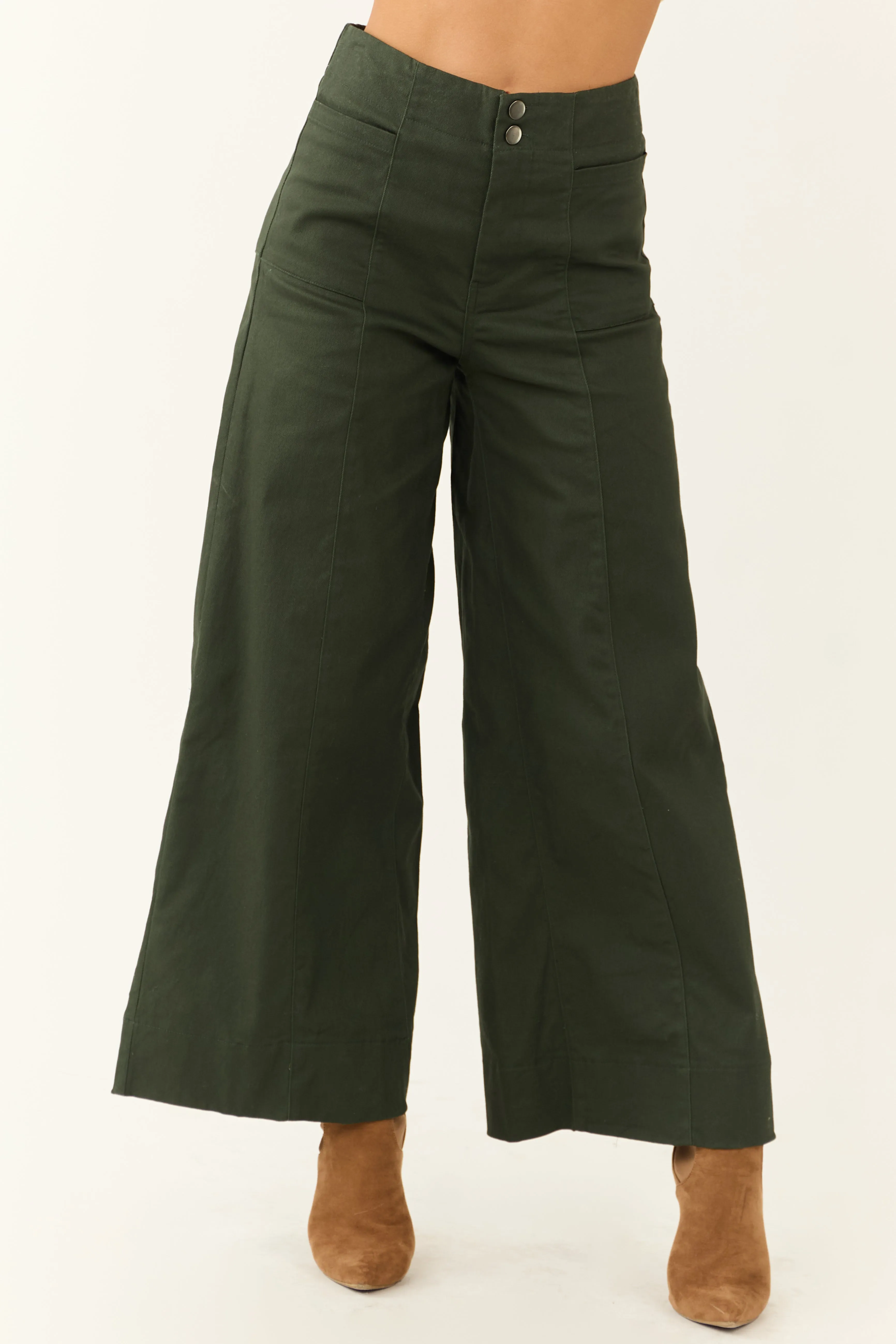 Deep Pine High Rise Wide Leg Ankle Length Pants sold by Lime Lush product image thumbnail 2