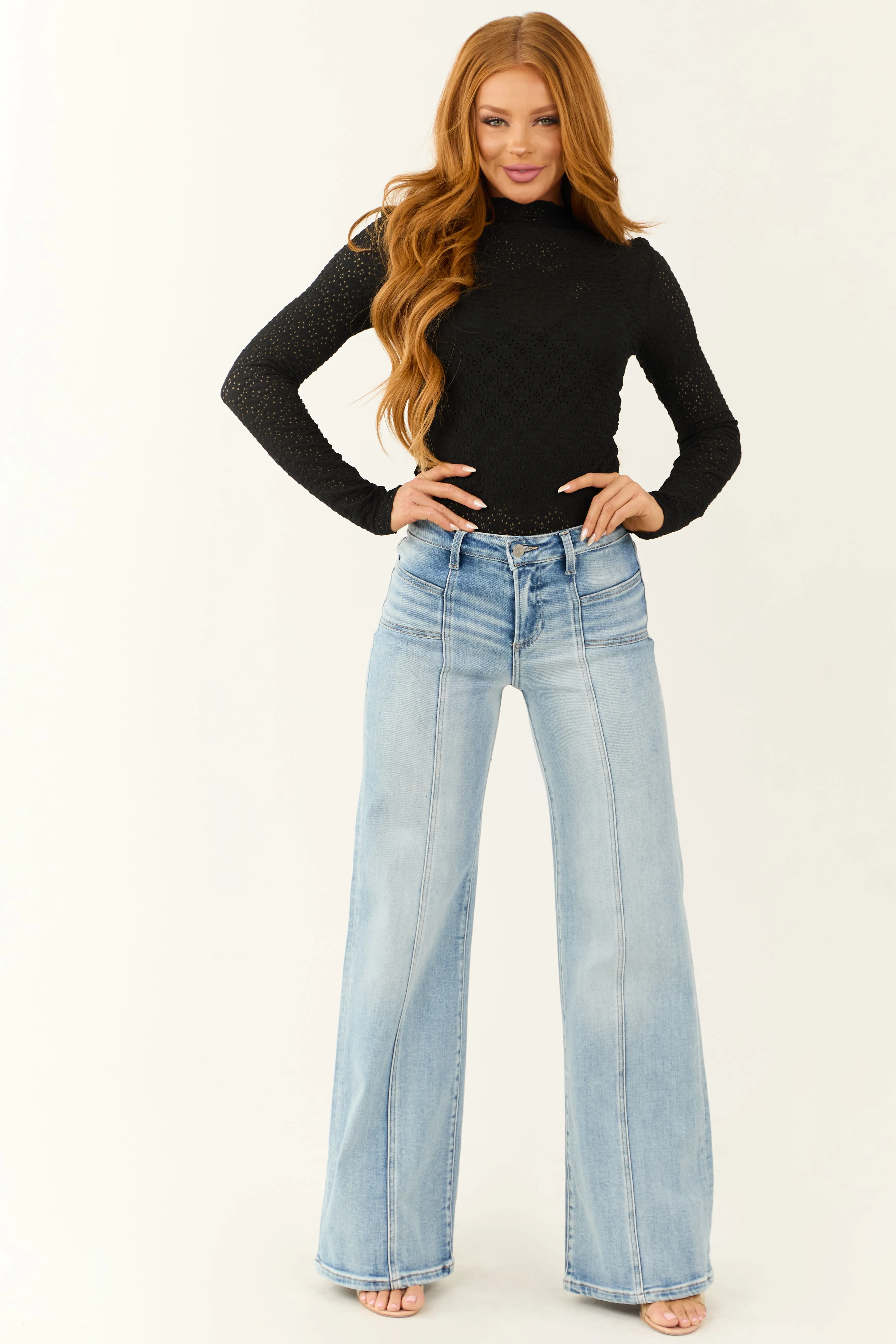 Black High Neck Long Sleeve Lace Top sold by Lime Lush product image thumbnail 2