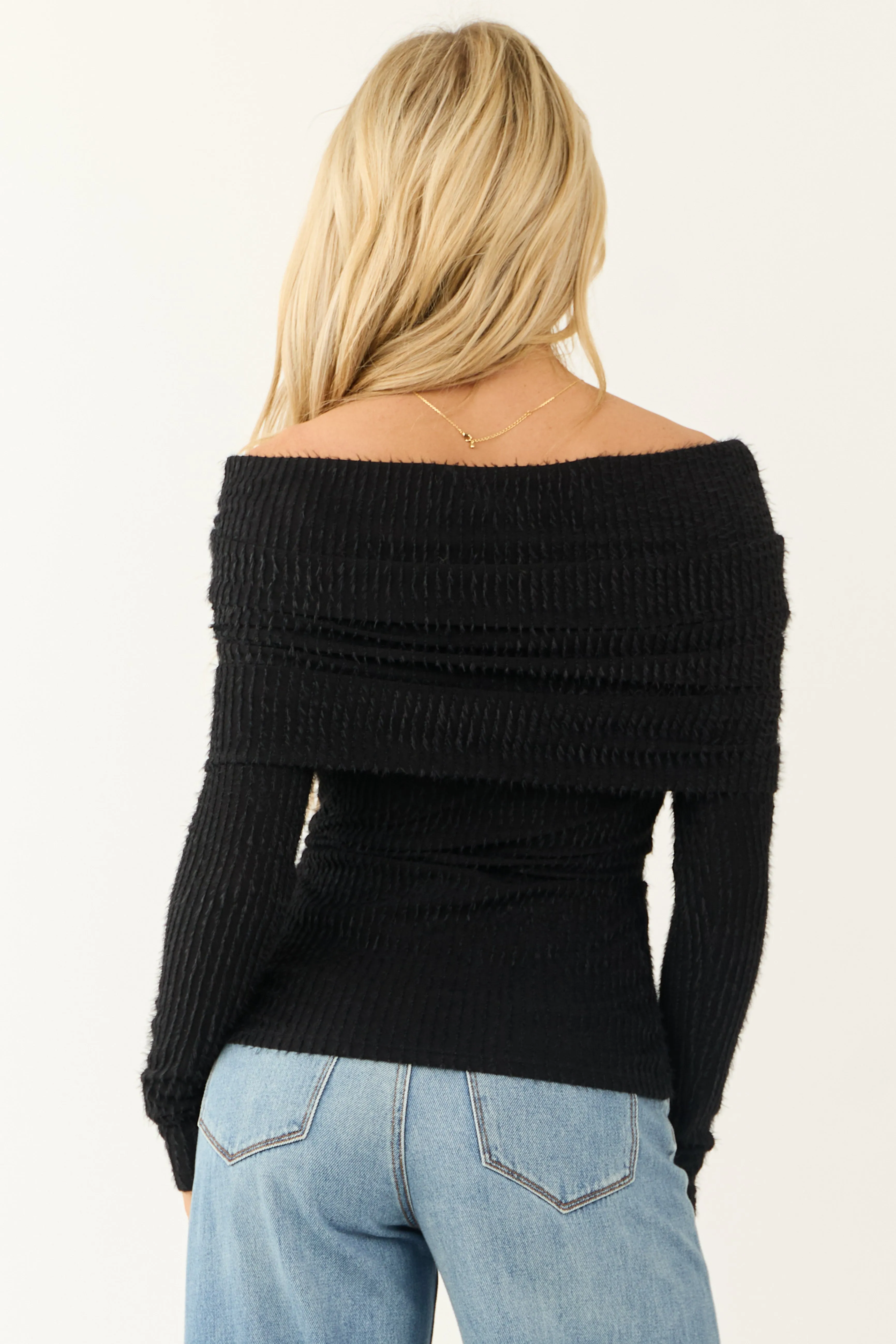 Black Textured Off Shoulder Long Sleeve Top sold by Lime Lush product image thumbnail 5