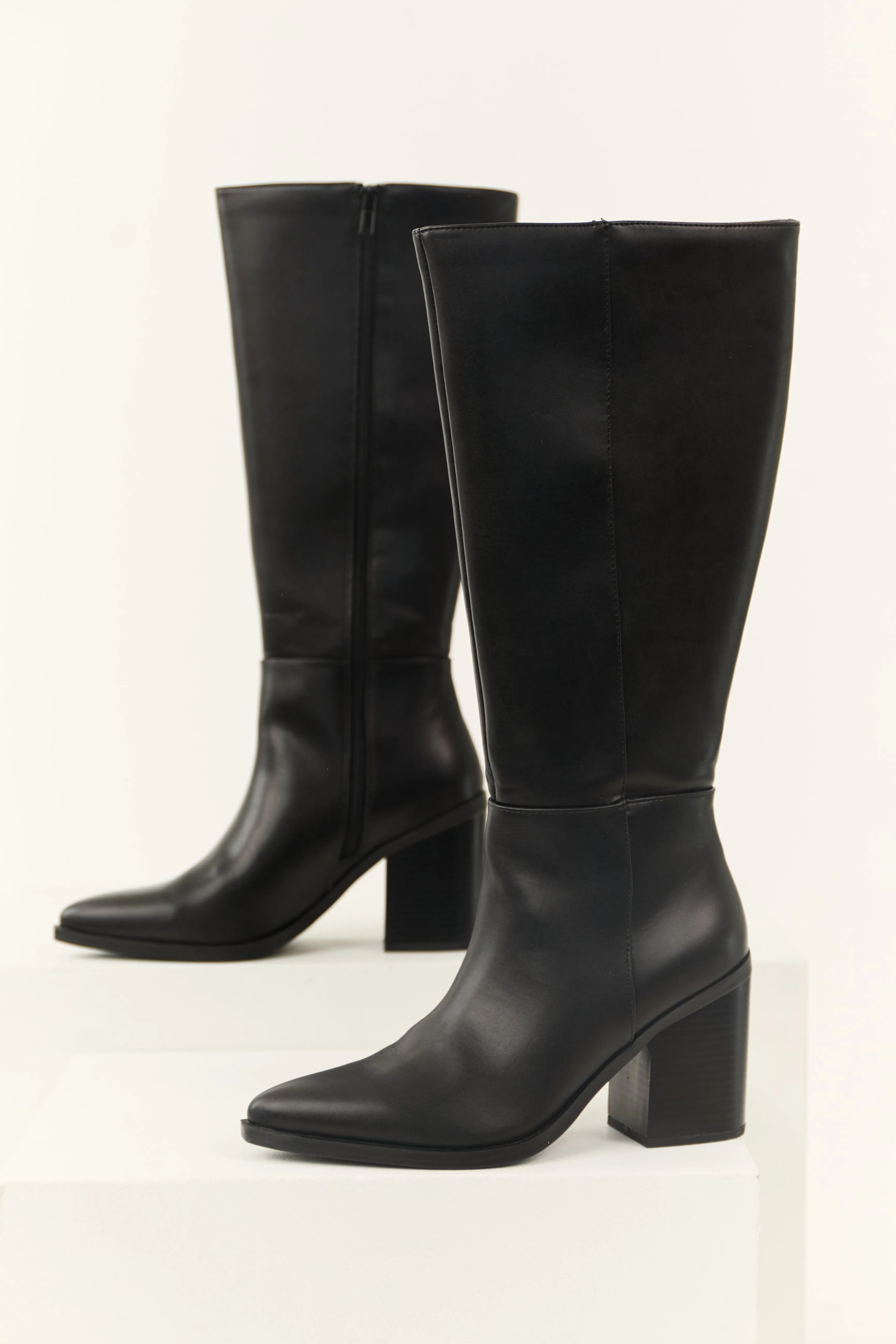 Black Faux Leather Pointed Toe Boots sold by Lime Lush