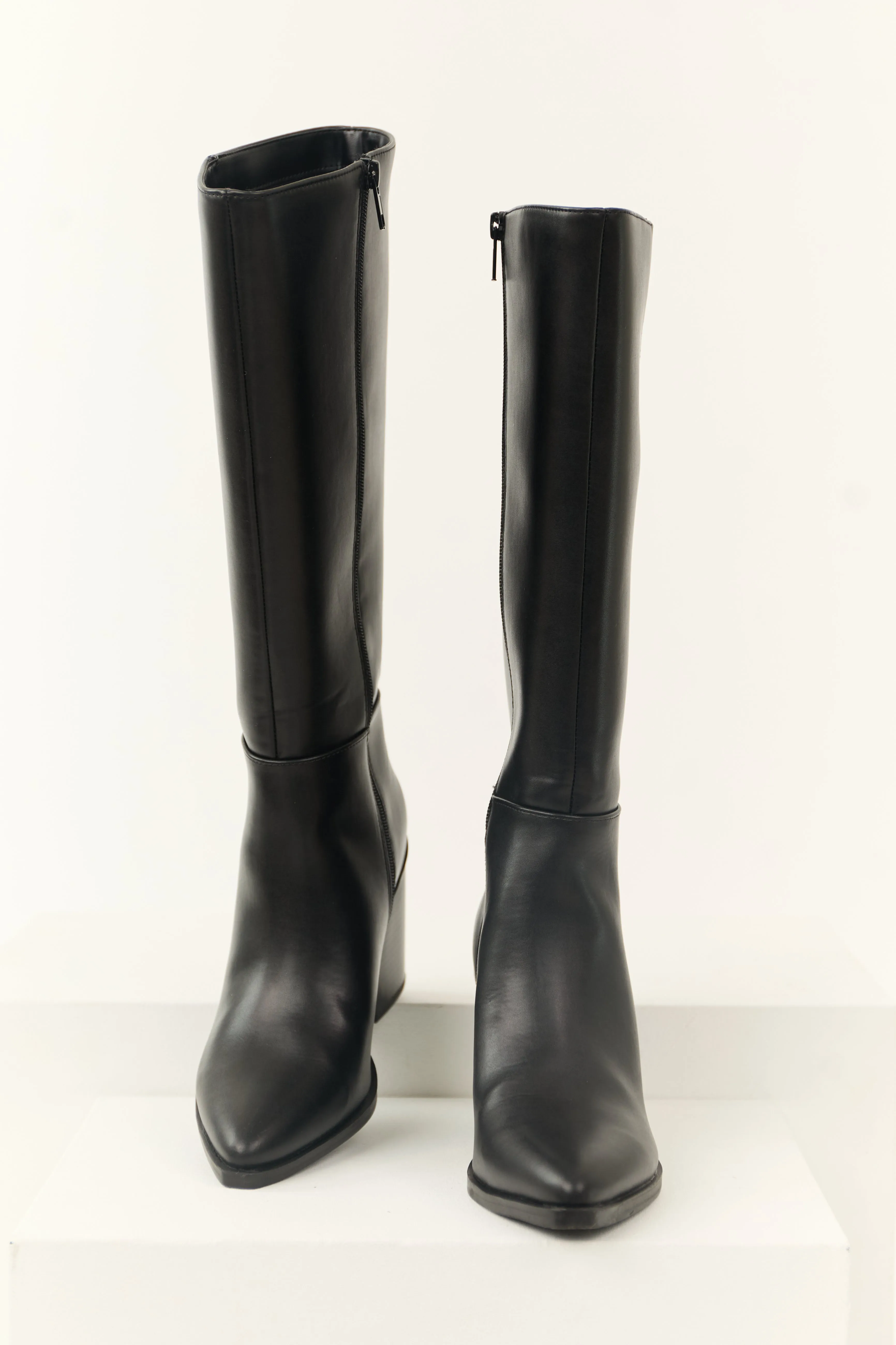 Black Faux Leather Pointed Toe Boots sold by Lime Lush product image thumbnail 2