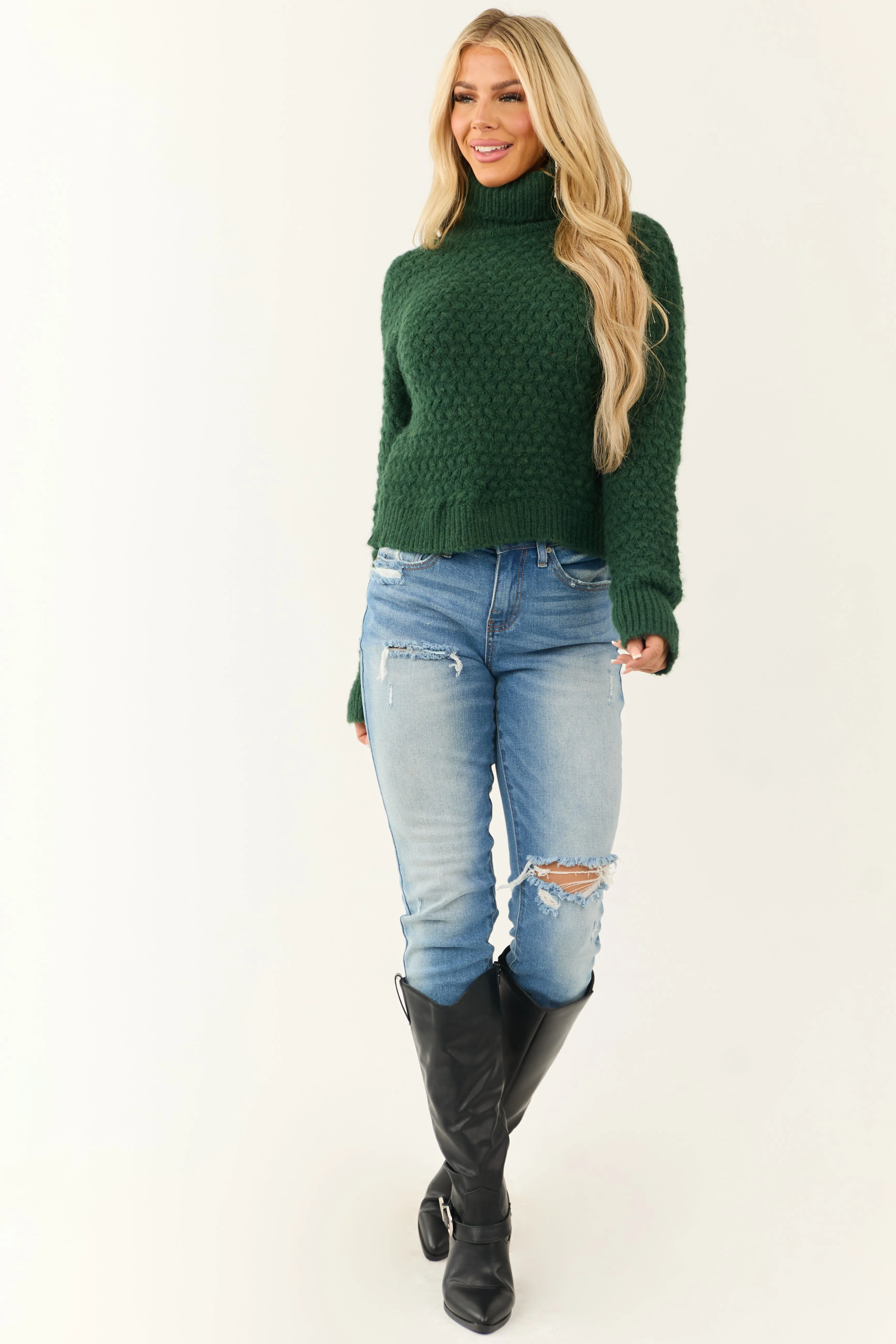 Dark Pine Textured Long Sleeve Turtleneck Sweater sold by Lime Lush product image thumbnail 2