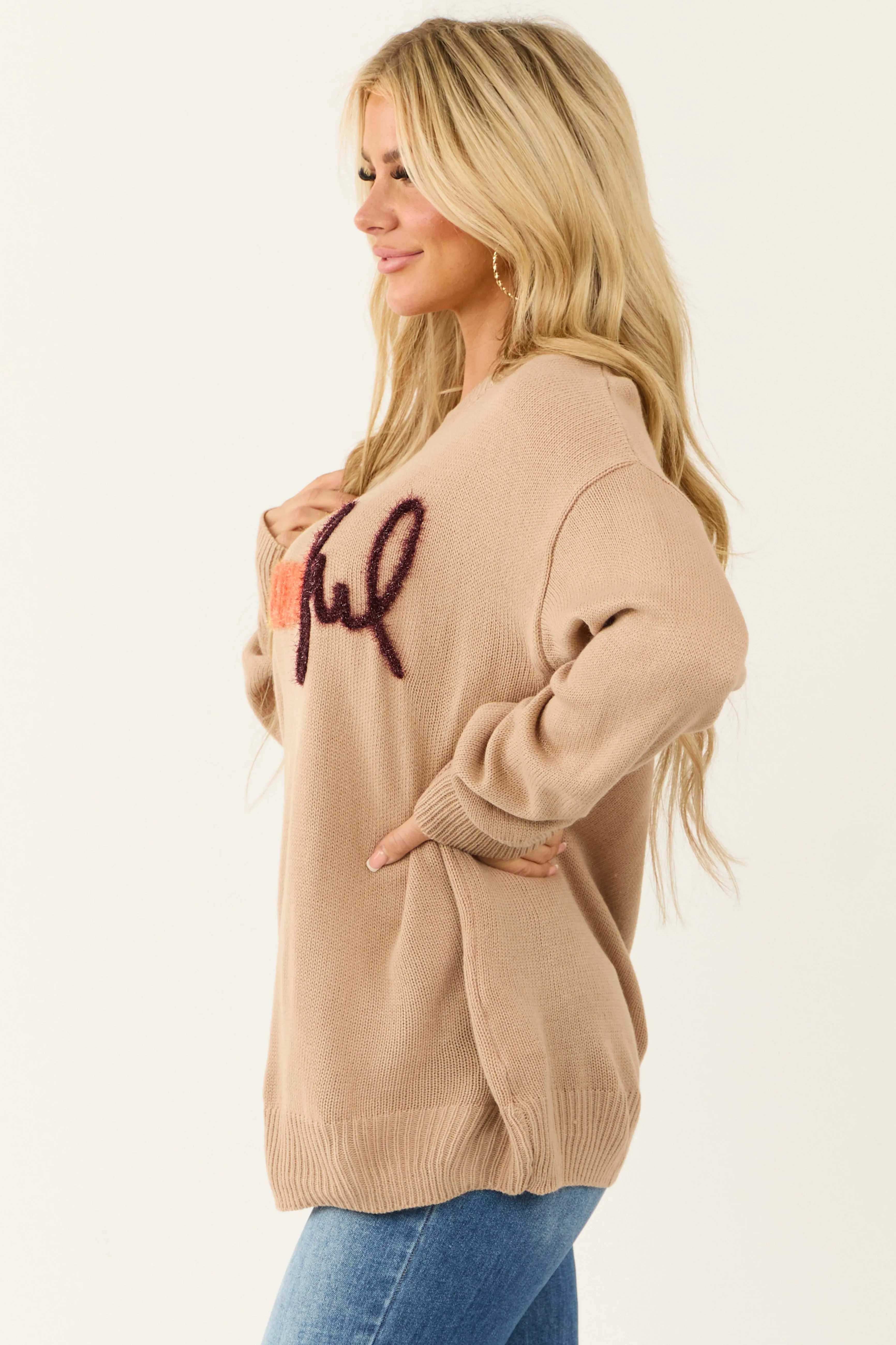 Latte 'Thankful' Metallic Yarn Graphic Sweater sold by Lime Lush product image thumbnail 4