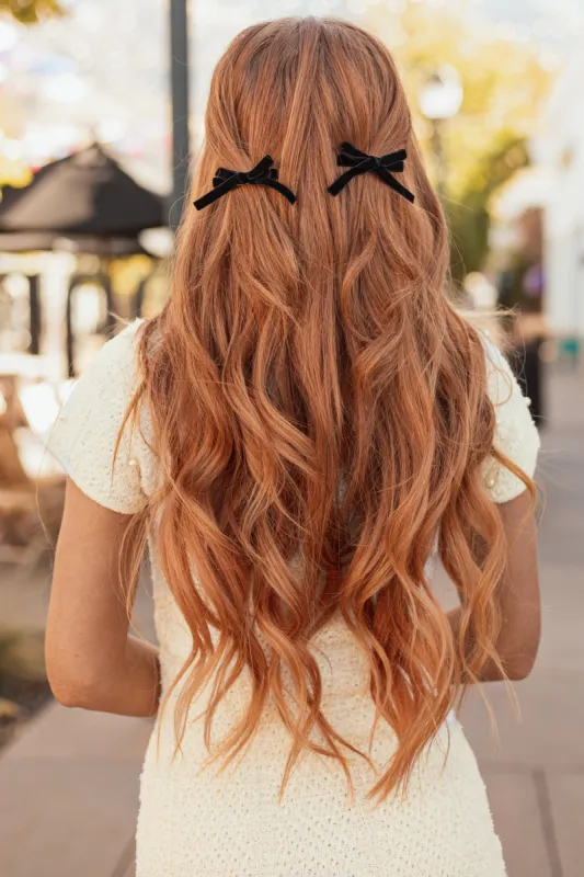 Black Velvet Bow Hair Clip Set of 2 sold by Lime Lush